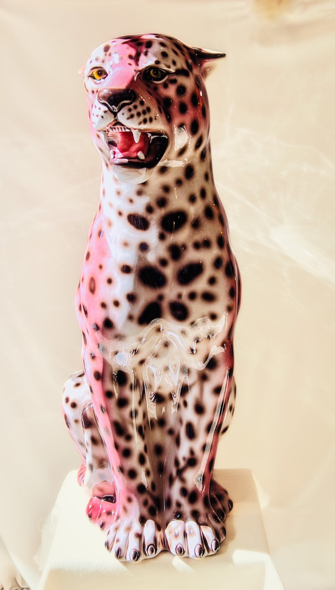 Rizo' PINK EXCLUSIVE XXL Ceramic Leopard Statue Vintage