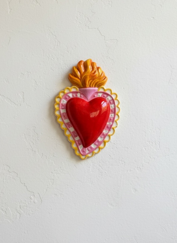 Exvoto de corazón en cerámica esmaltada