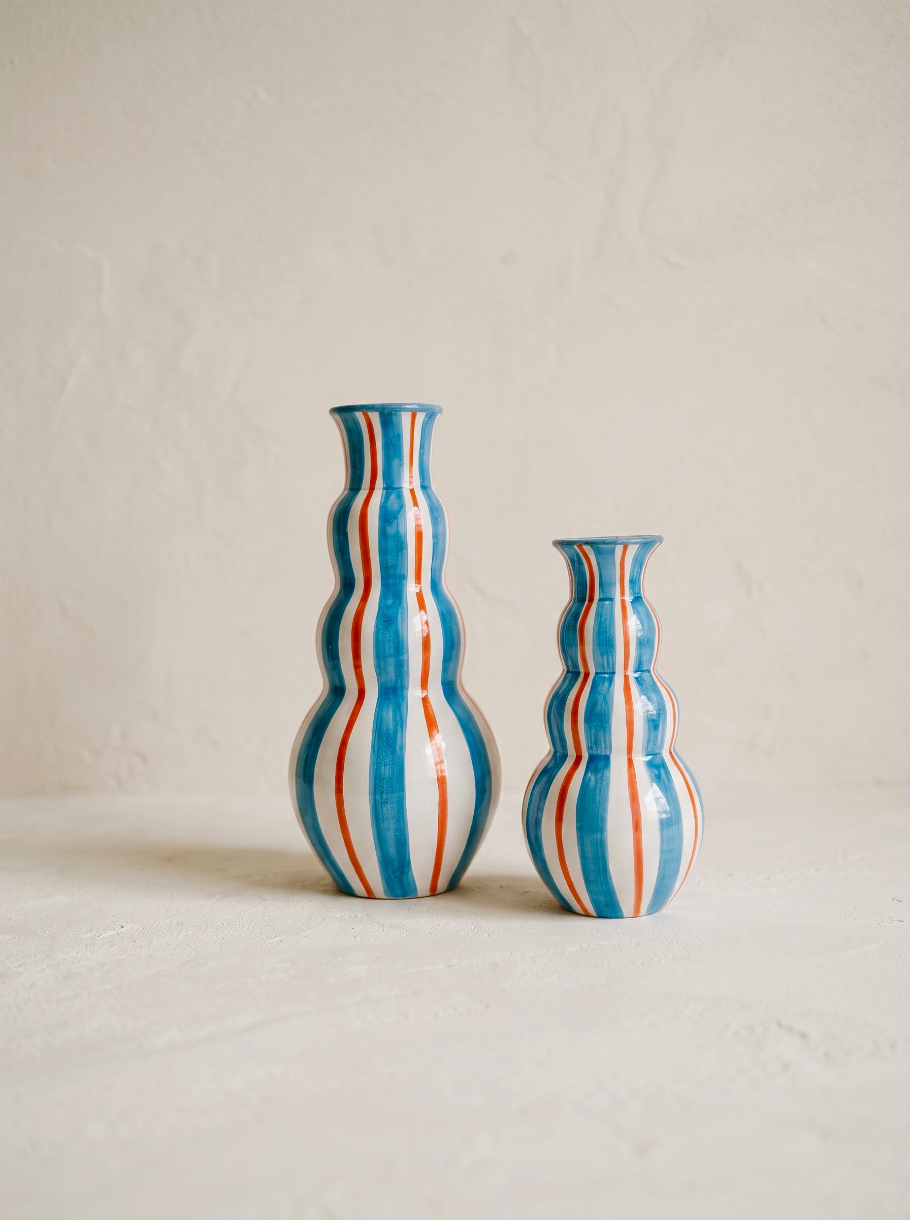 Jarrón Anillos - Azul Cielo y Coral Grande