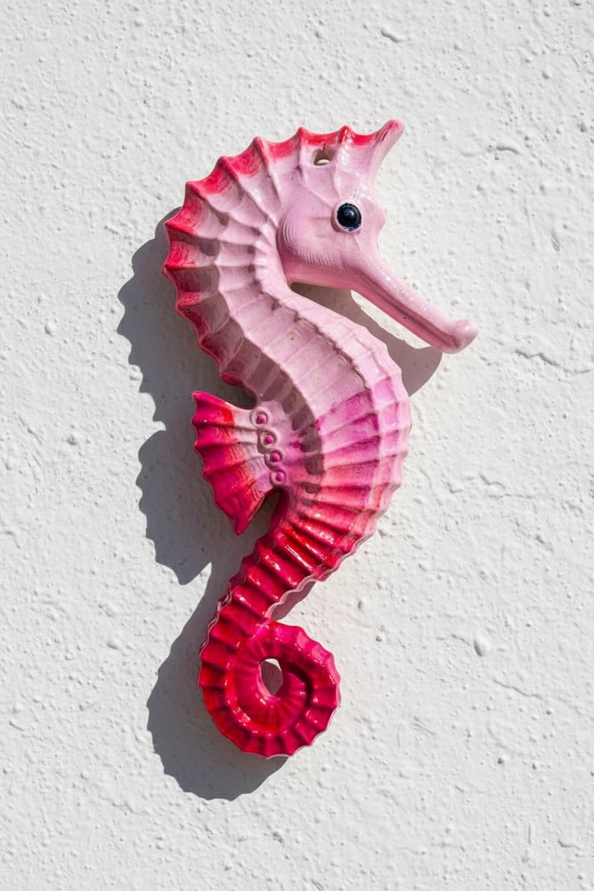 Caballito de mar de cerámica artesanal rosa
