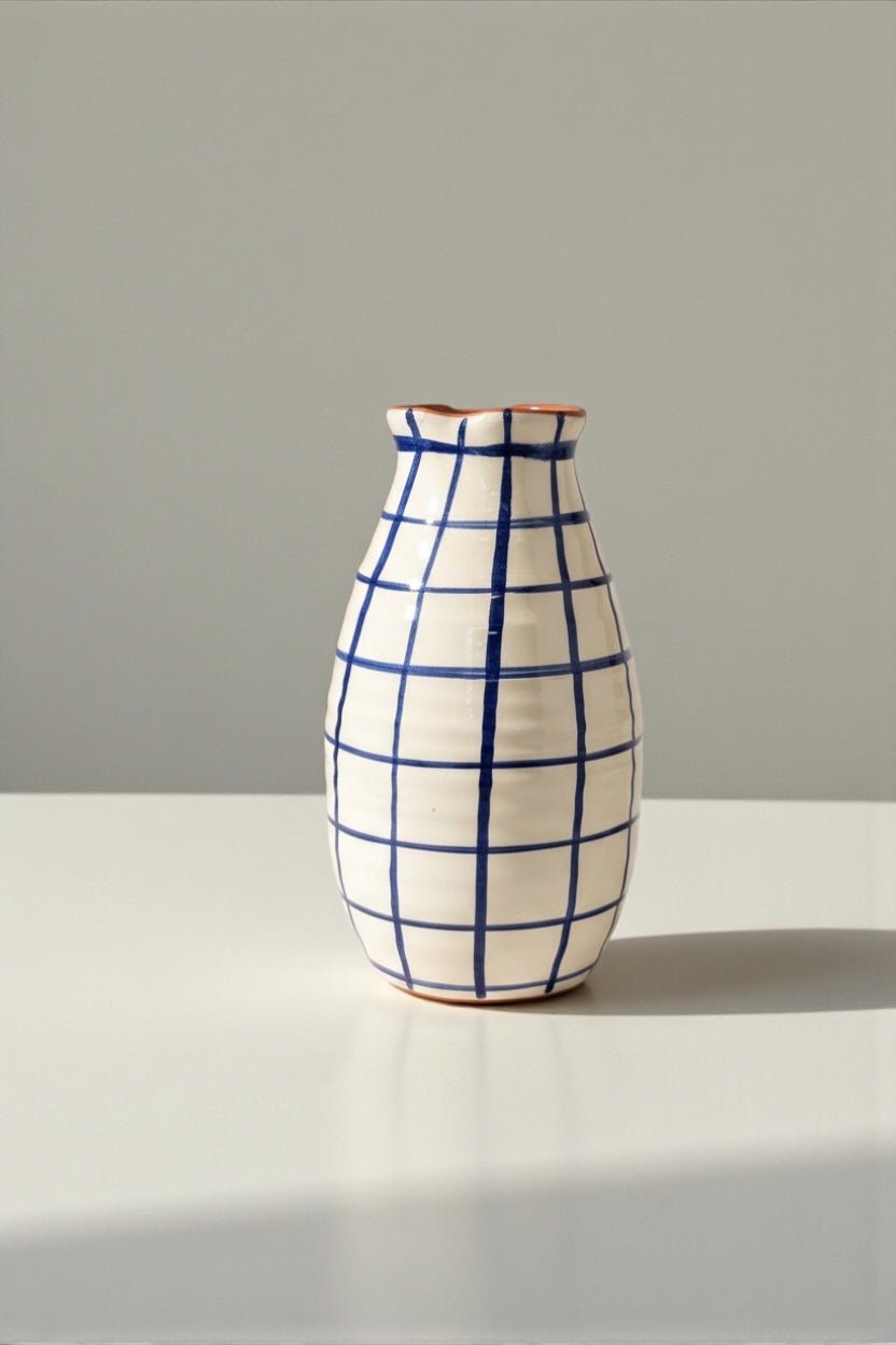 Jarrón Cuadrícula Azul