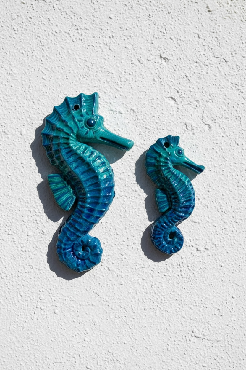Caballitos de mar de cerámica artesanal azules