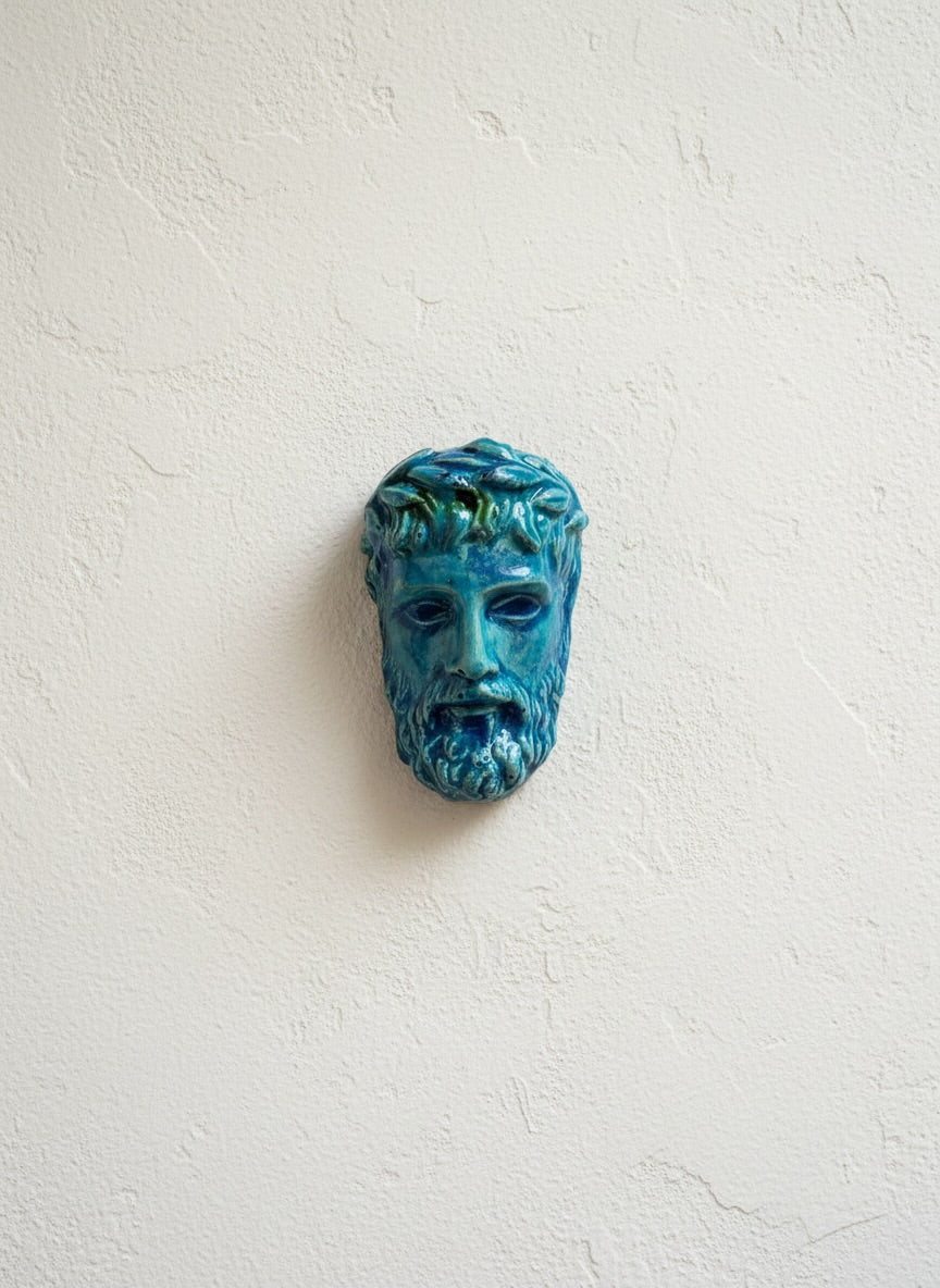 Zeus · Máscara mural de cerámica azul