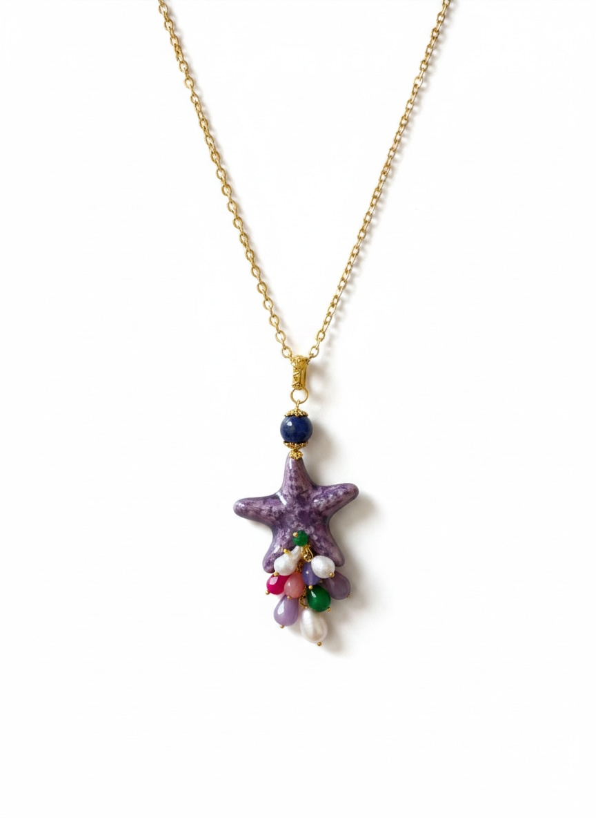 Colgante cerámico estrella de mar con piedras naturales