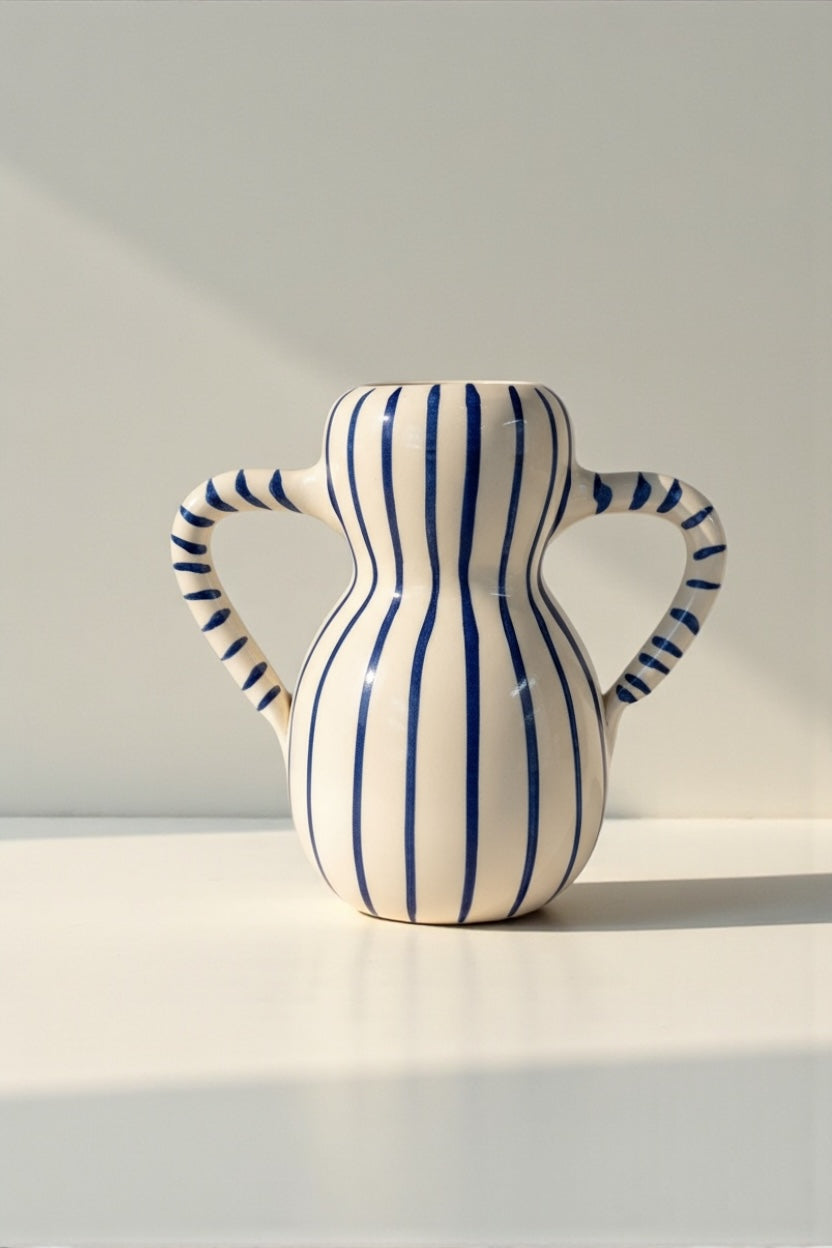 Jarrón Rayas Azul (doble asa)