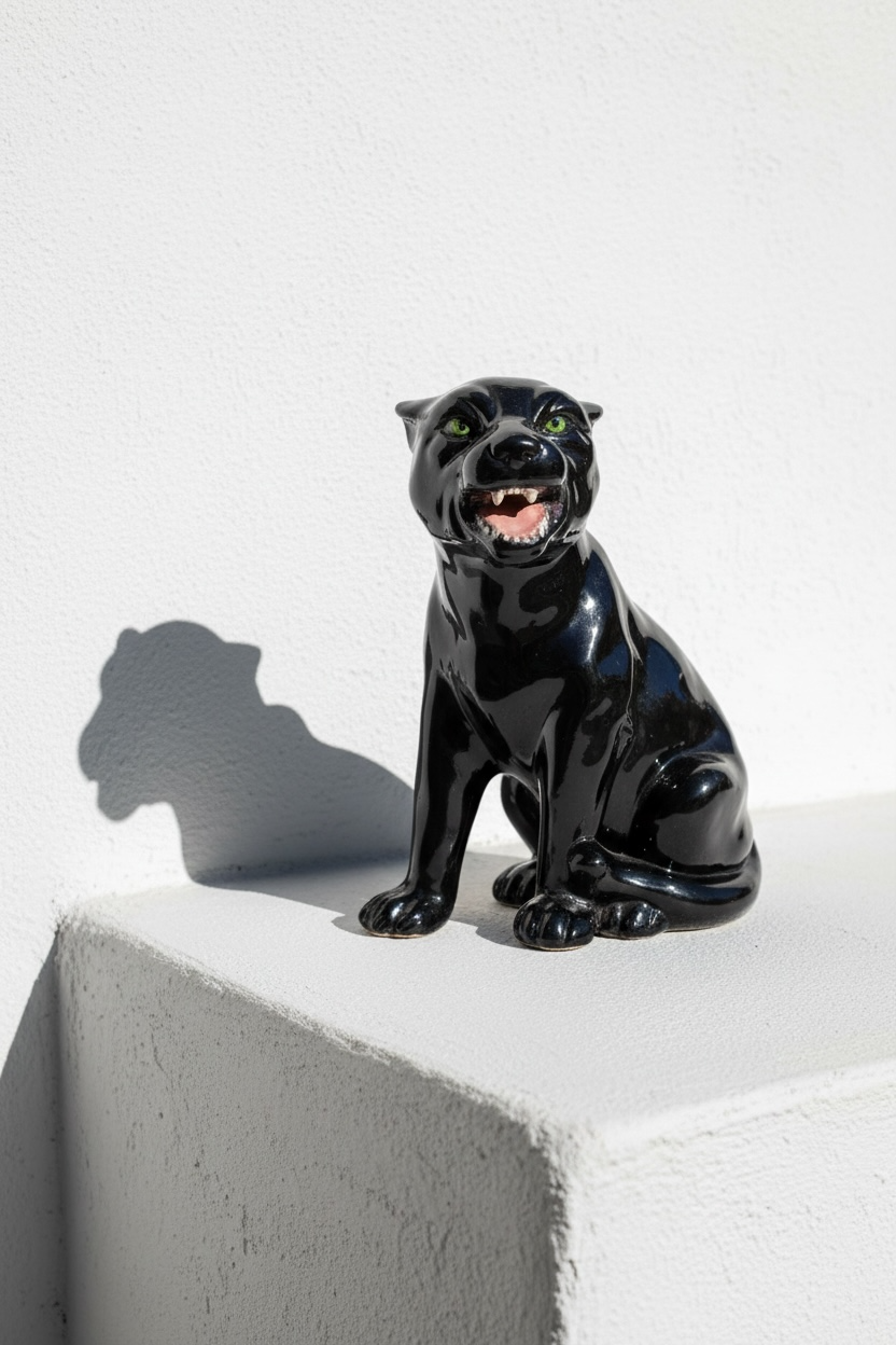 Pantera sentada rugiendo