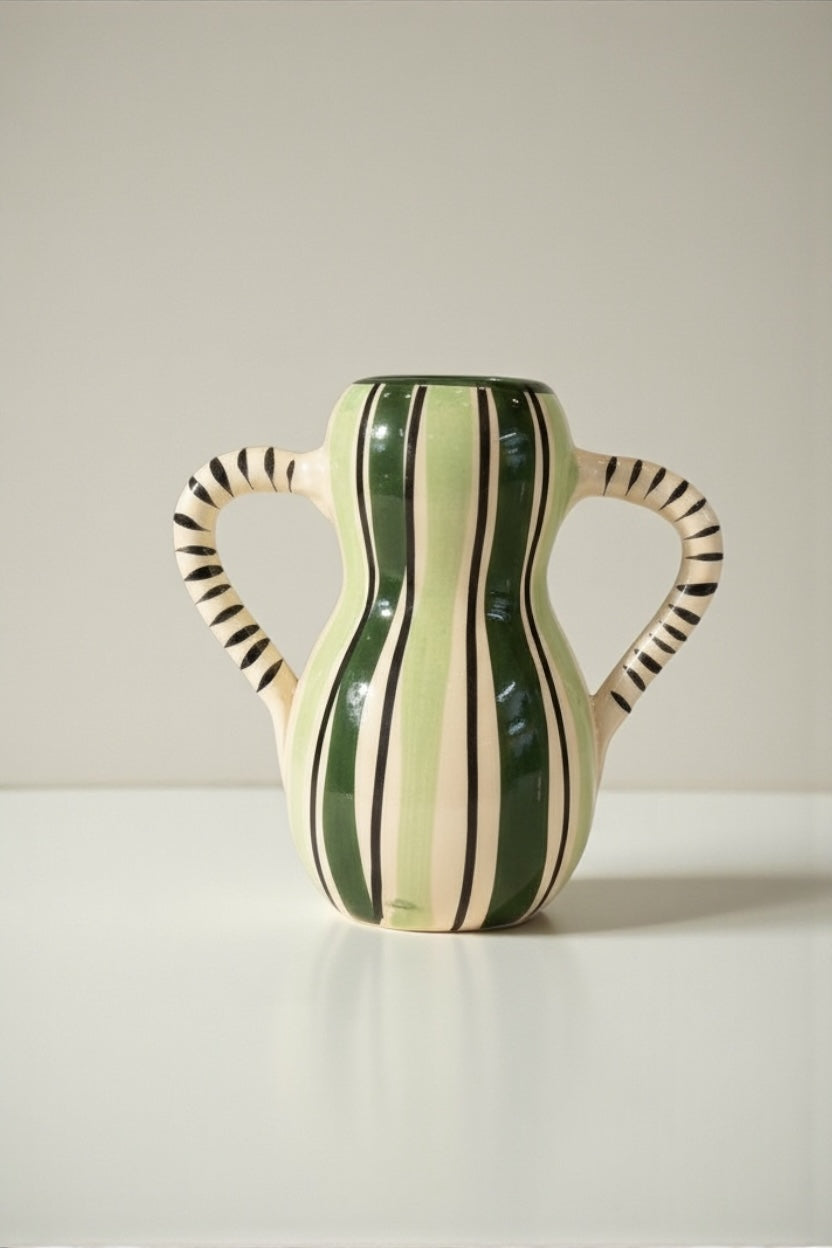 Jarrón Rayas Verdes (doble asa)