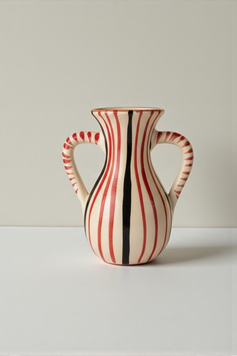 Jarrón Rayas Rojas y Negro (doble asa)