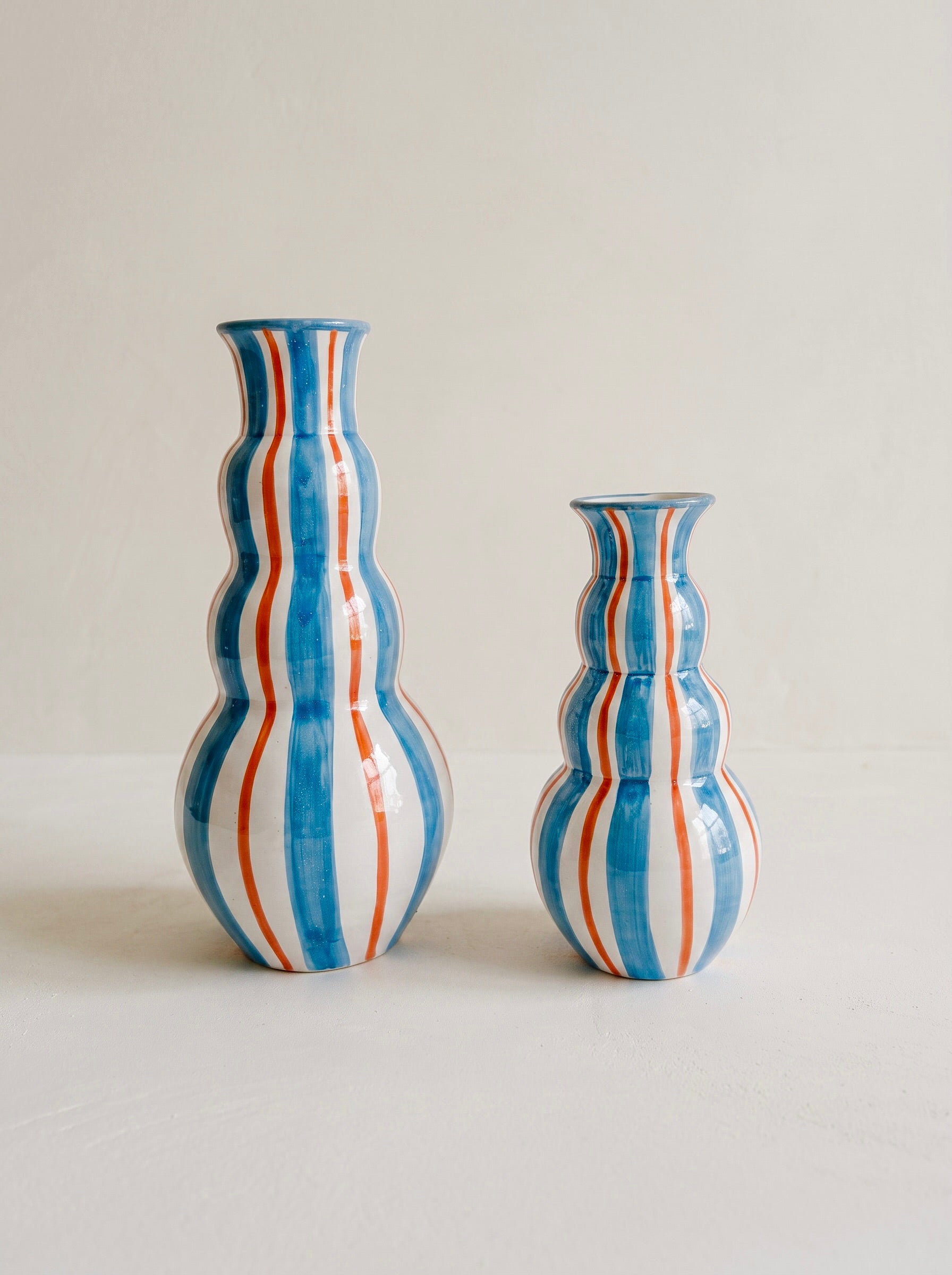 Jarrón Anillos - Azul Cielo y Coral Grande