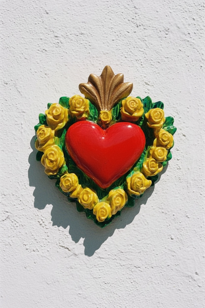Exvoto Corazón Rosas Amarillas