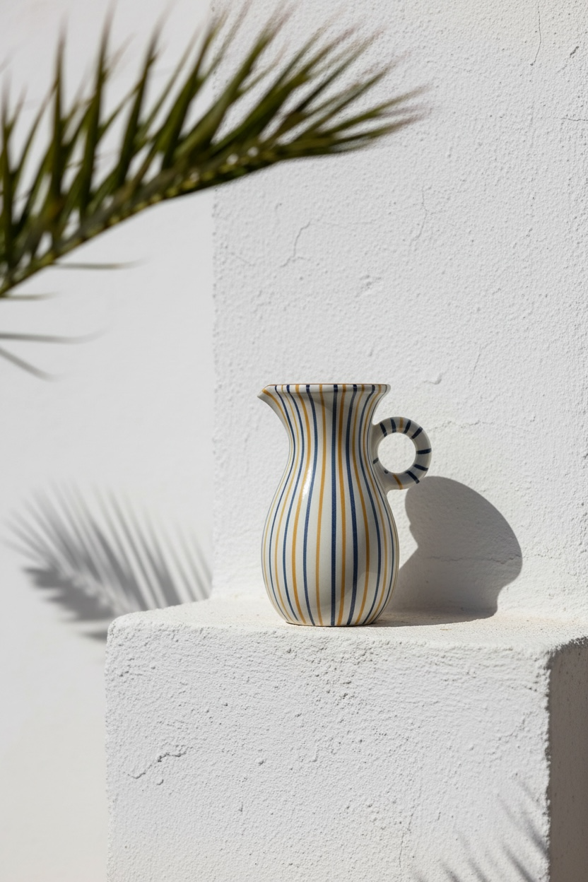 Jarrón rayas azul y ocre