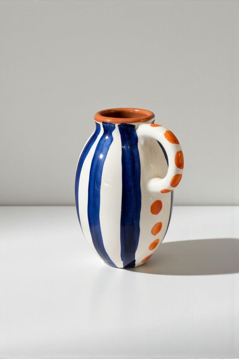 Jarrón Rayas Azul y Lunares