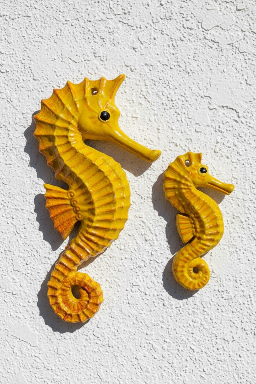 Caballitos de mar de cerámica artesanal amarillos