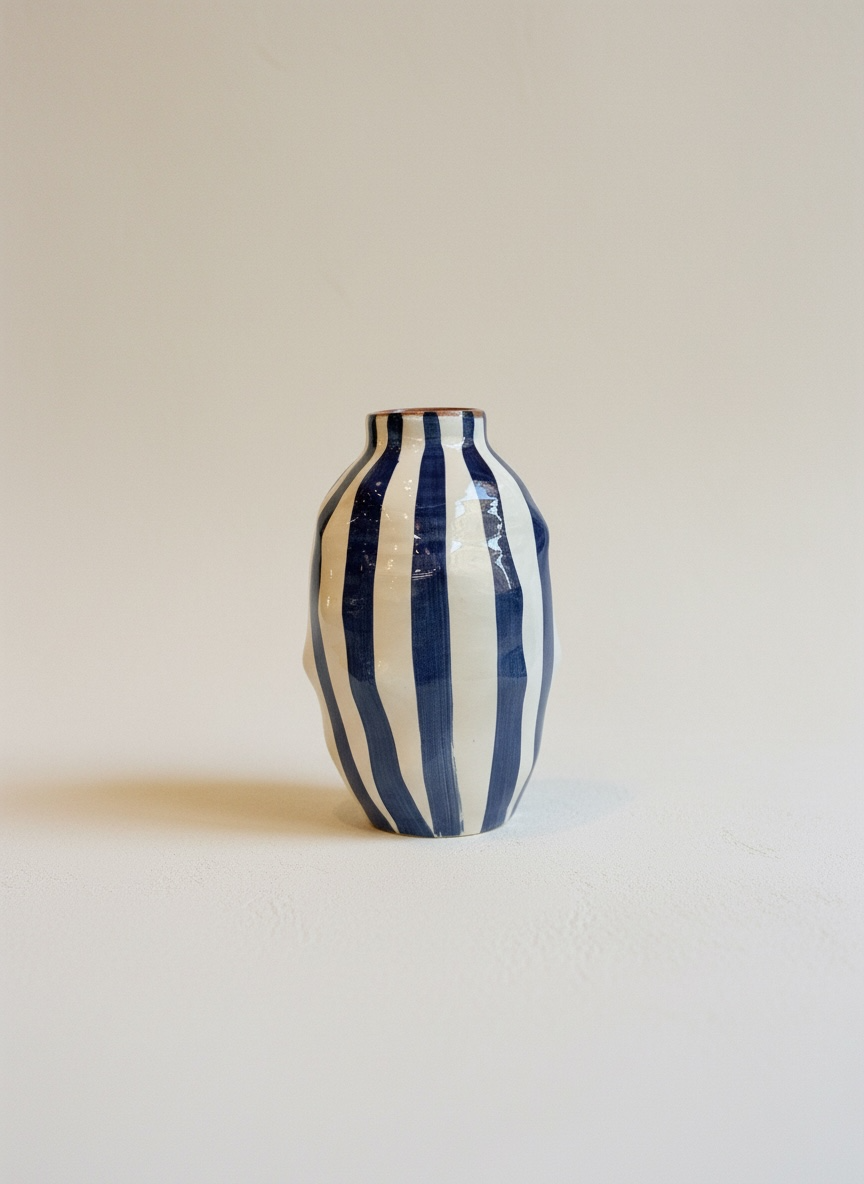 Jarrón de cerámica · Rayas azul marino