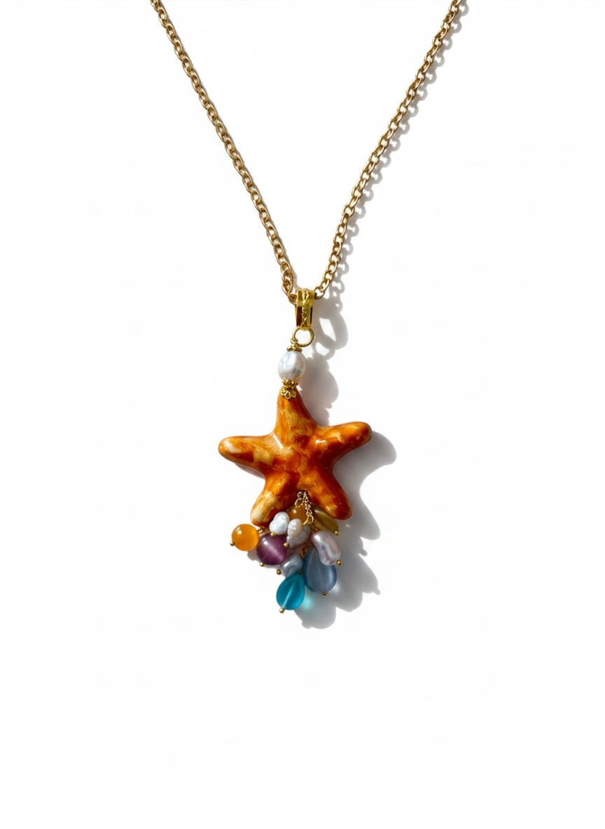 Colgante estrella de mar con piedras y cristales