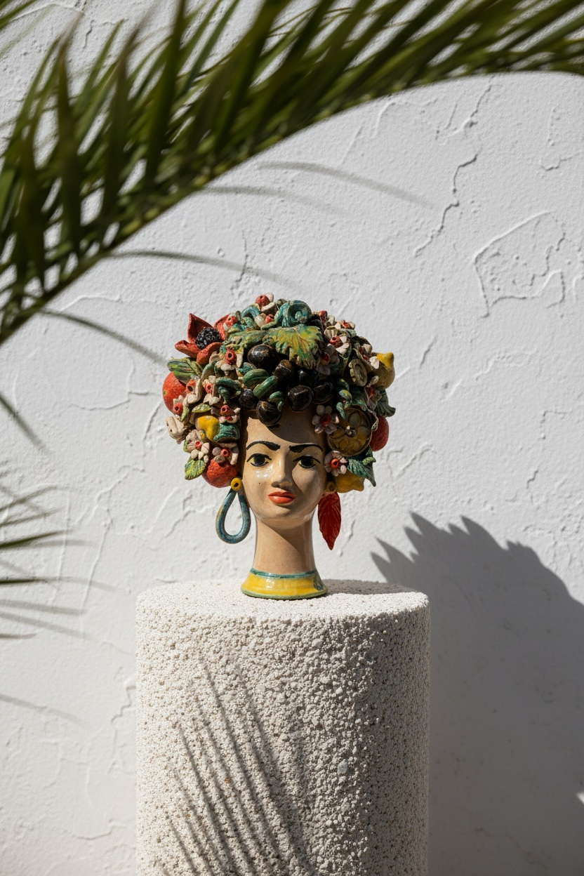 Cabeza de mujer con flores, frutas y pendientes - Morueco Selección