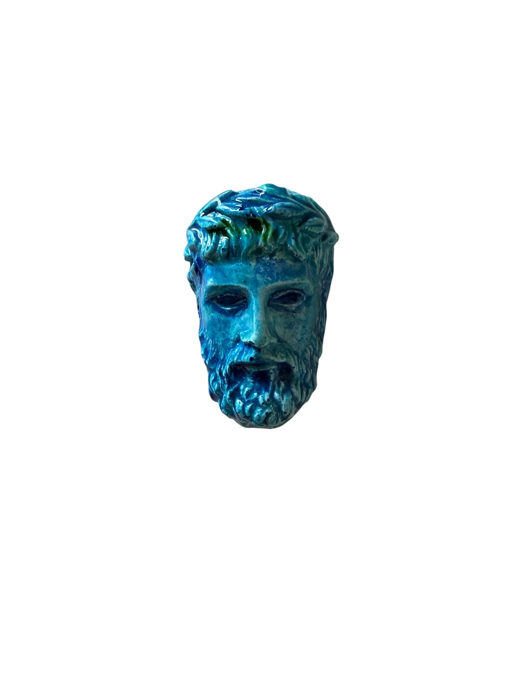 Zeus · Máscara mural de cerámica azul