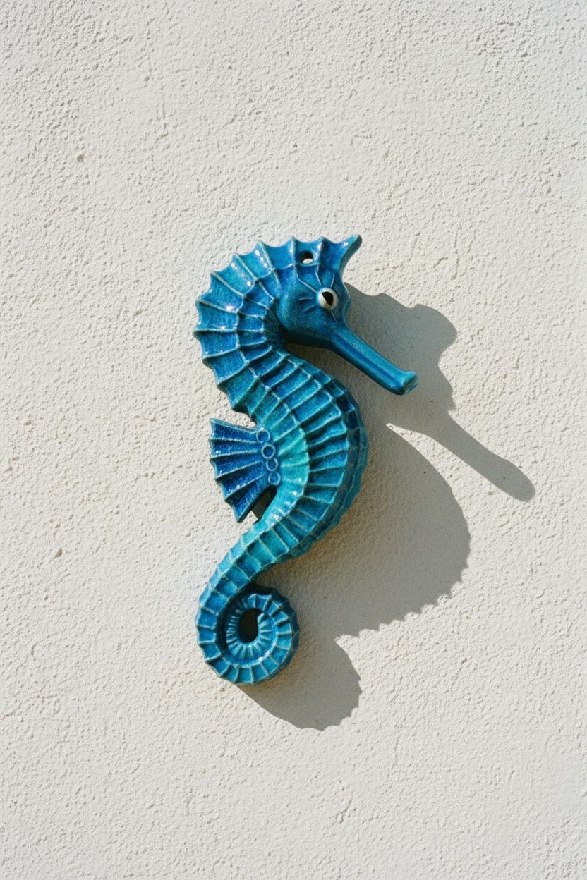 Caballito de mar · Relieve escultórico en cerámica esmaltada