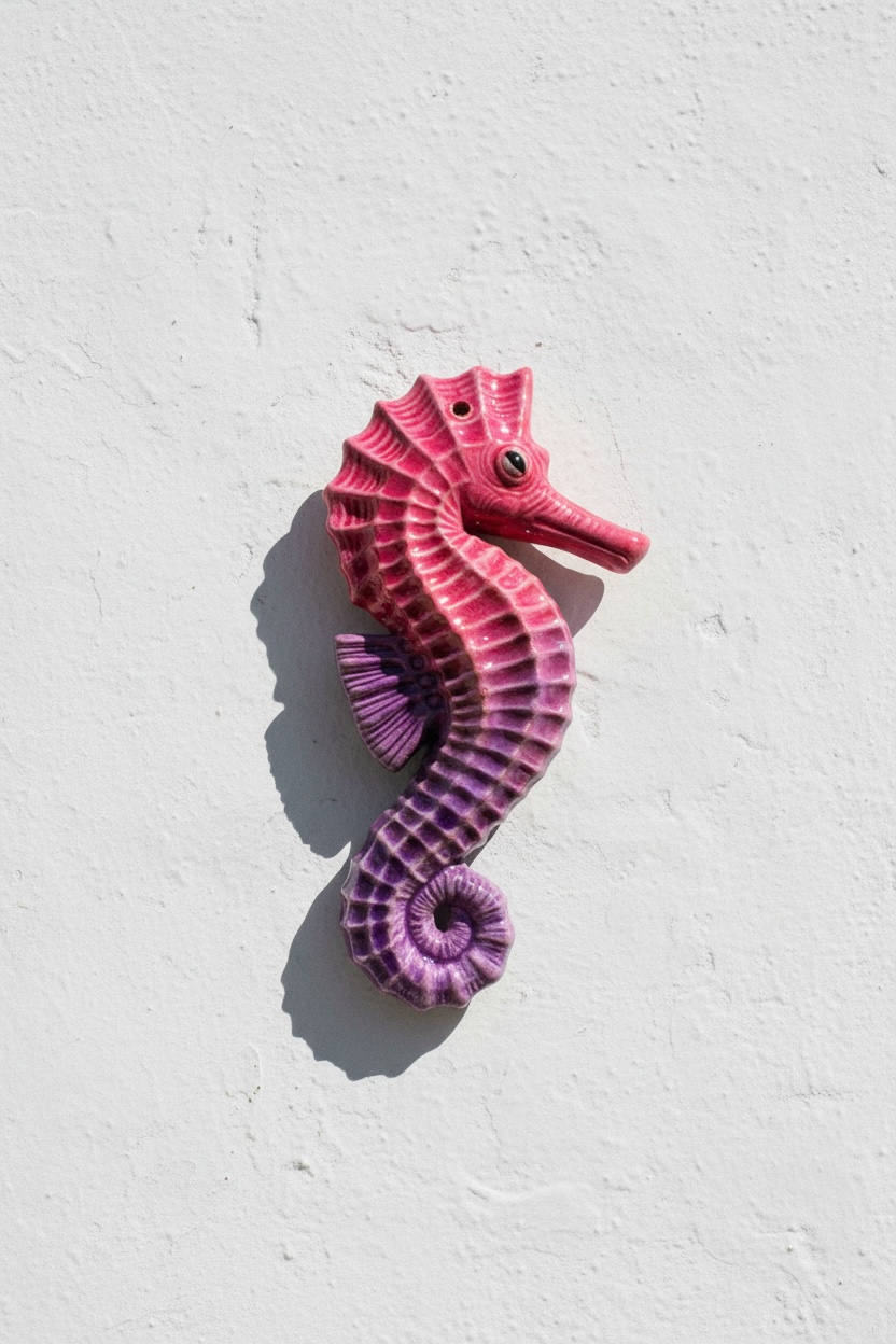 Caballito de mar · Relieve escultórico en cerámica esmaltada