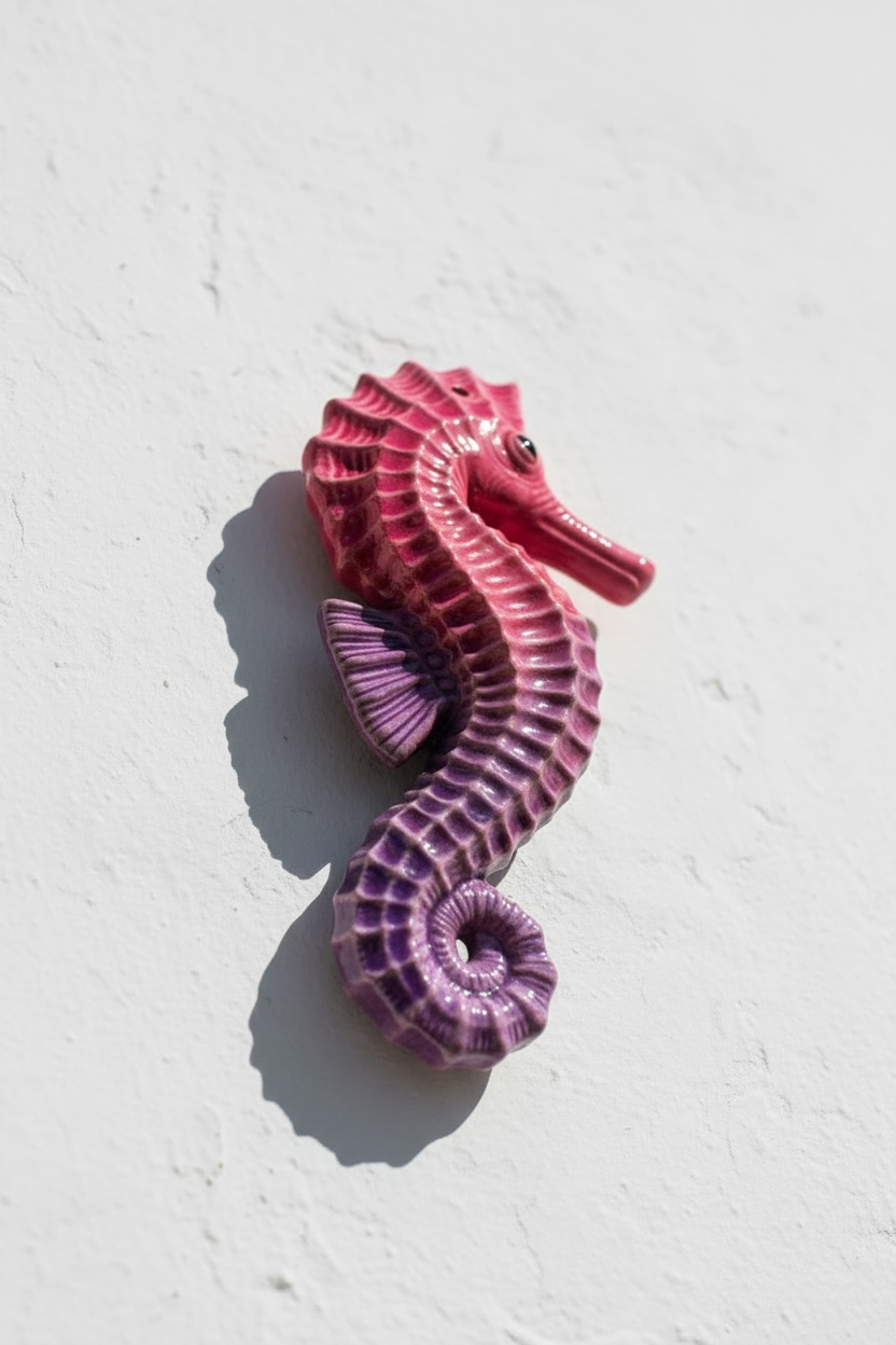 Caballito de mar · Relieve escultórico en cerámica esmaltada