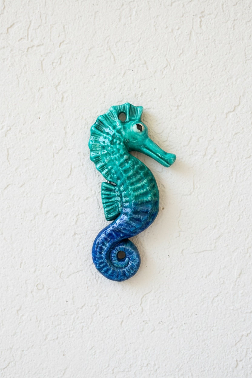 Caballito de mar · Relieve escultórico en cerámica esmaltada
