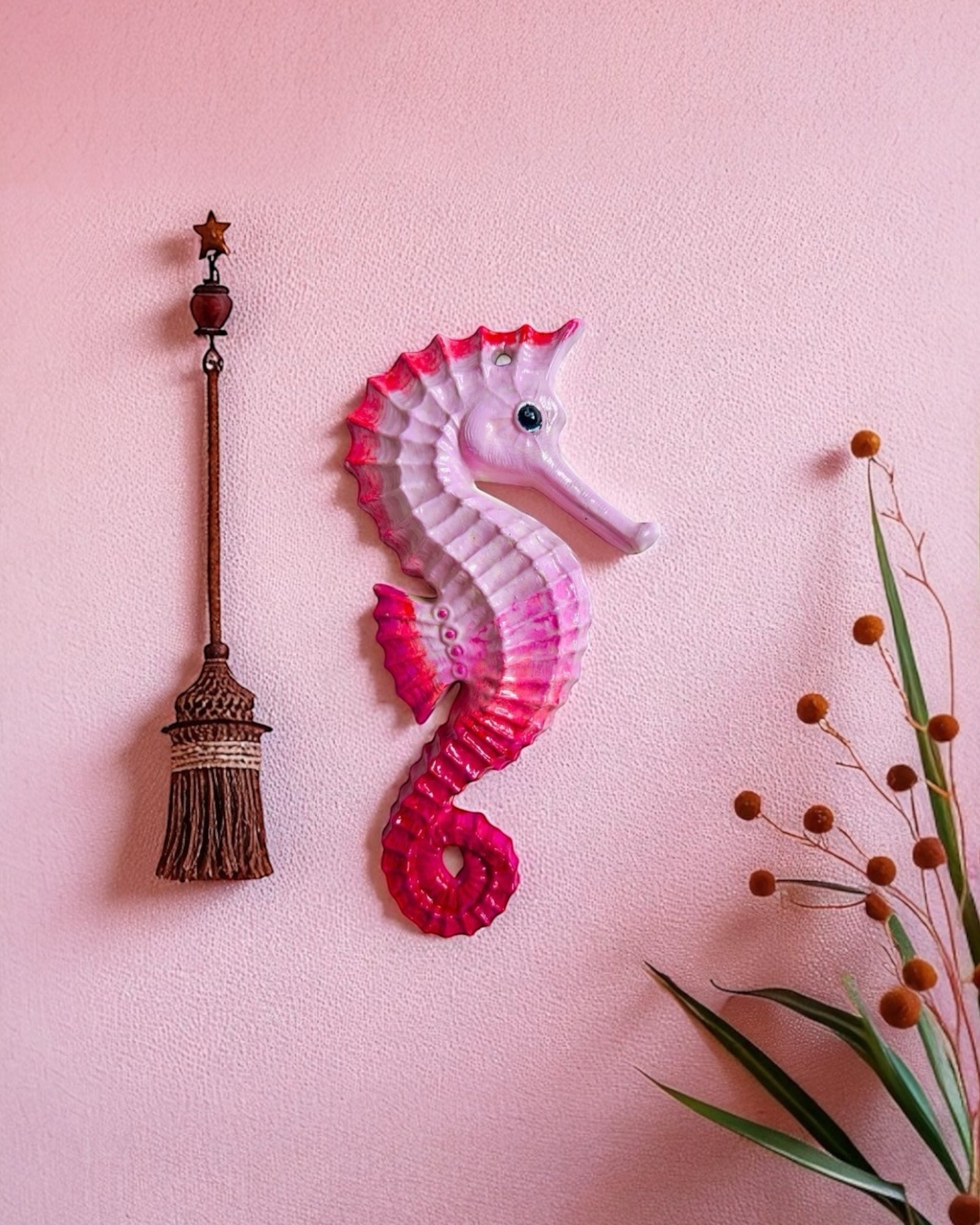 Caballito de mar de cerámica artesanal rosa