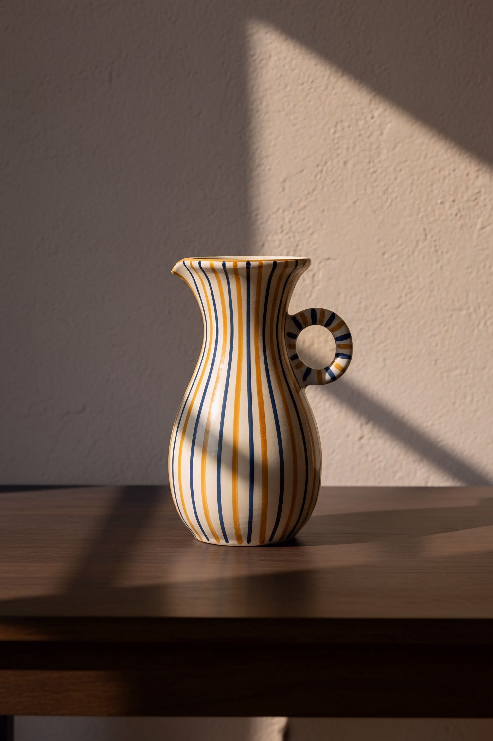 Jarrón rayas azul y ocre