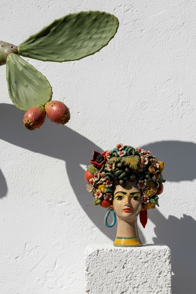 Cabeza de mujer con flores, frutas y pendientes - Morueco Selección