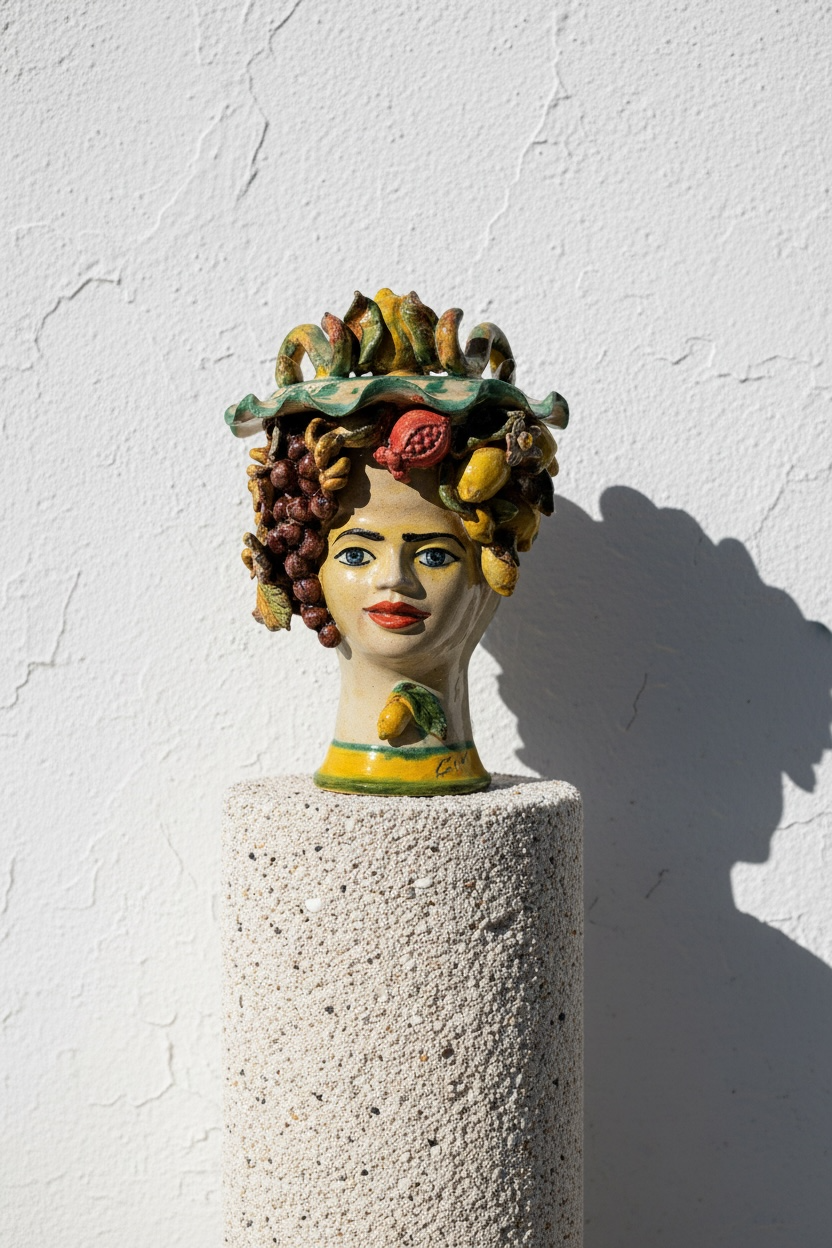 Cabeza de mujer con flores, frutas y pendientes (Lámpara) - Morueco Selección