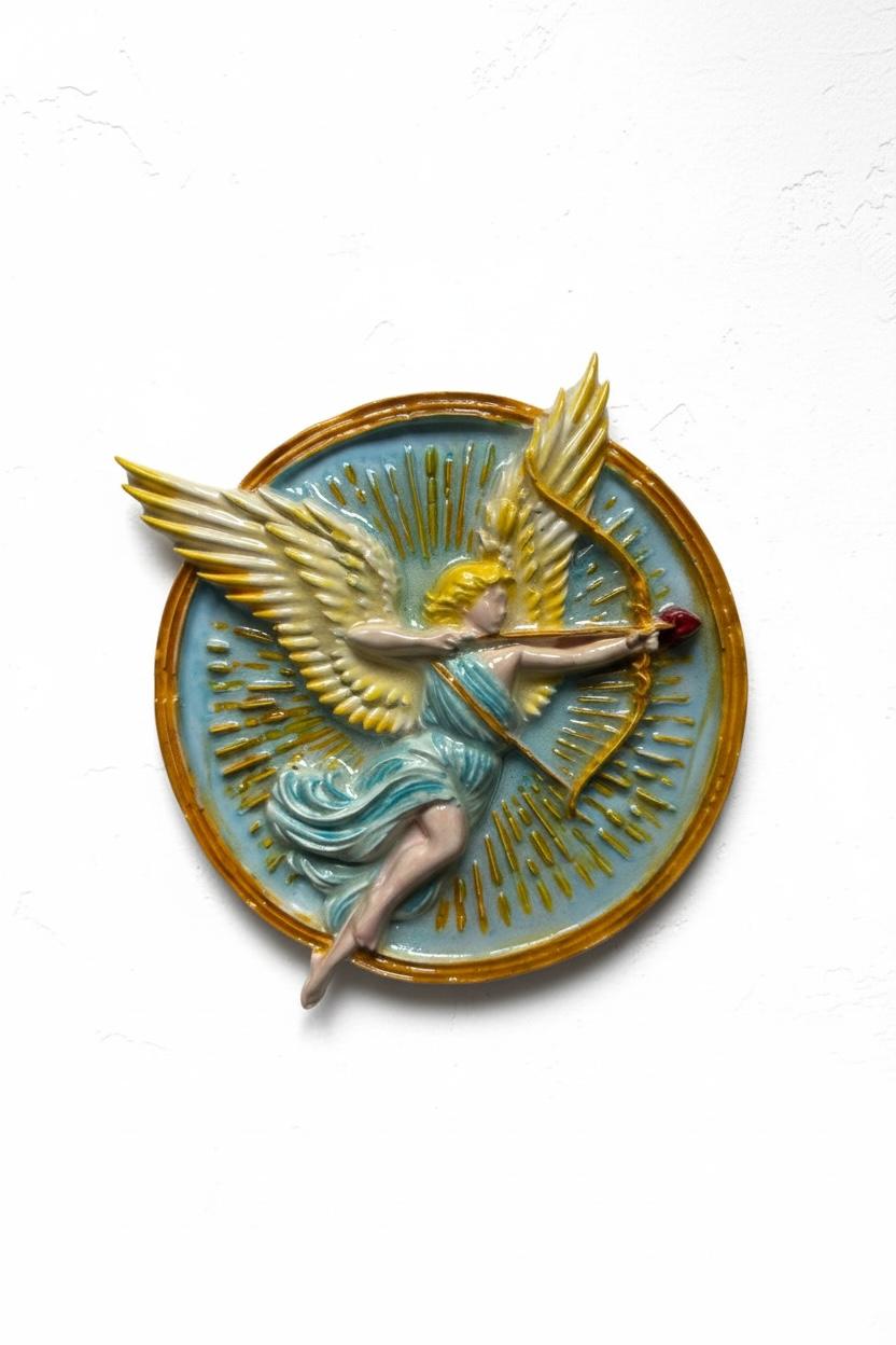 Cupido · Relieve escultórico en cerámica esmaltada
