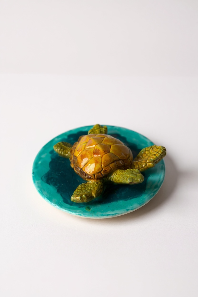 Tortuga marina · Plato escultórico en cerámica esmaltada