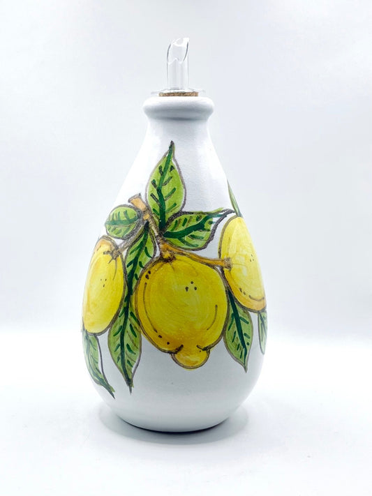 Aceitera pintada con limones - moruecoceramicas