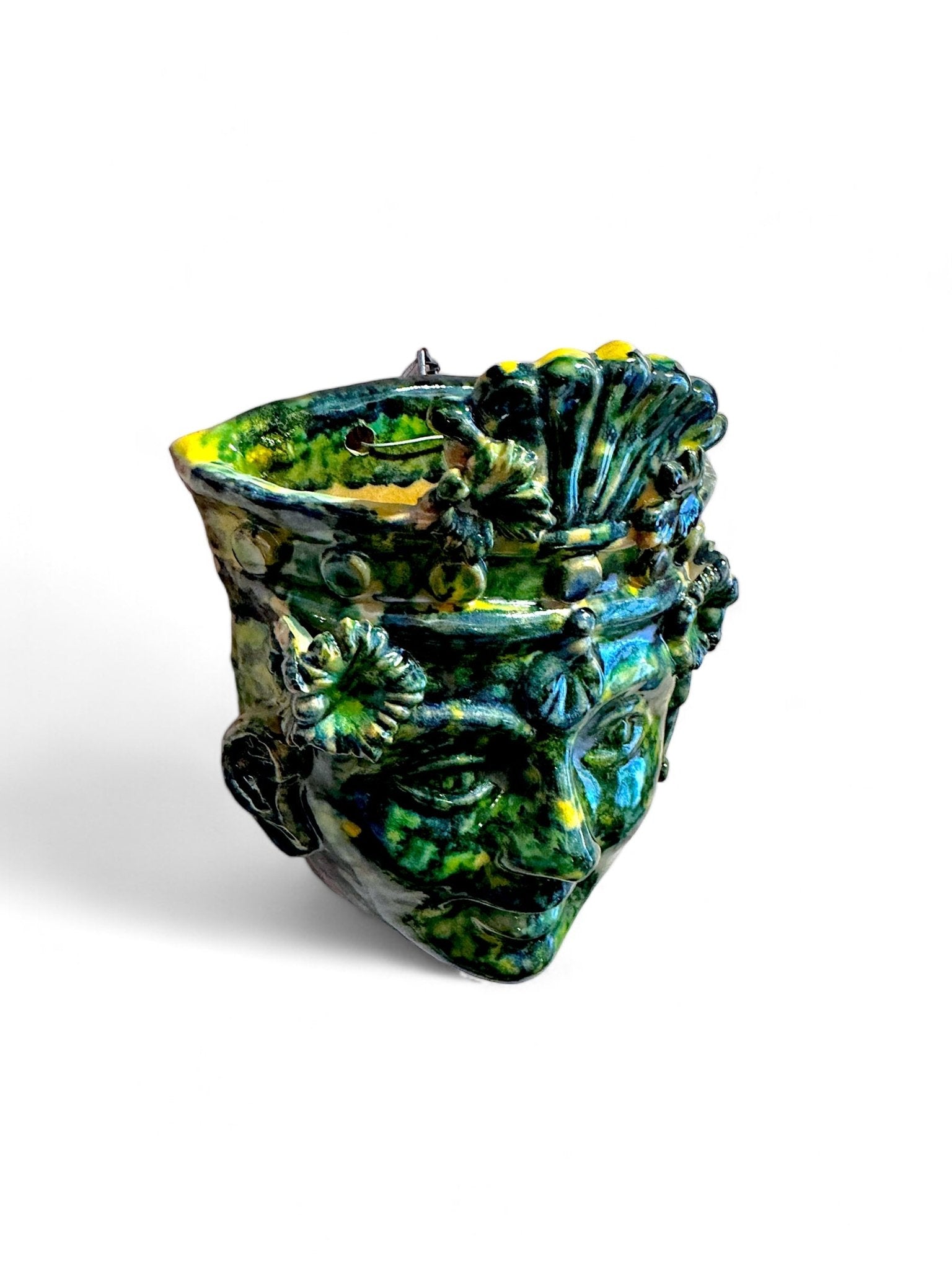 Cabeza de hombre para colgar en la pared - Verde Cobre - moruecoceramicas
