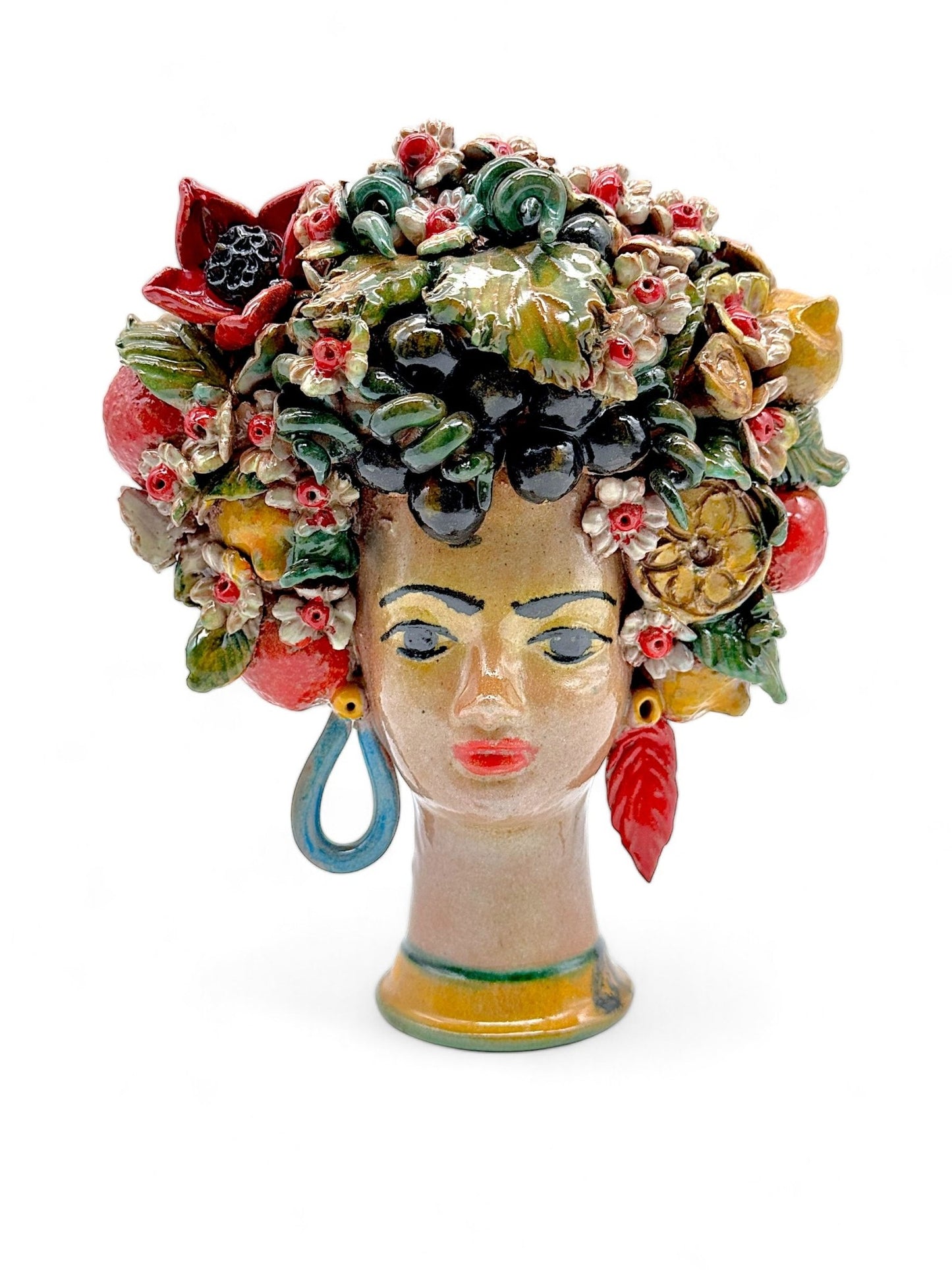 Cabeza de mujer con flores, frutas y pendientes - Morueco Selección - moruecoceramicas