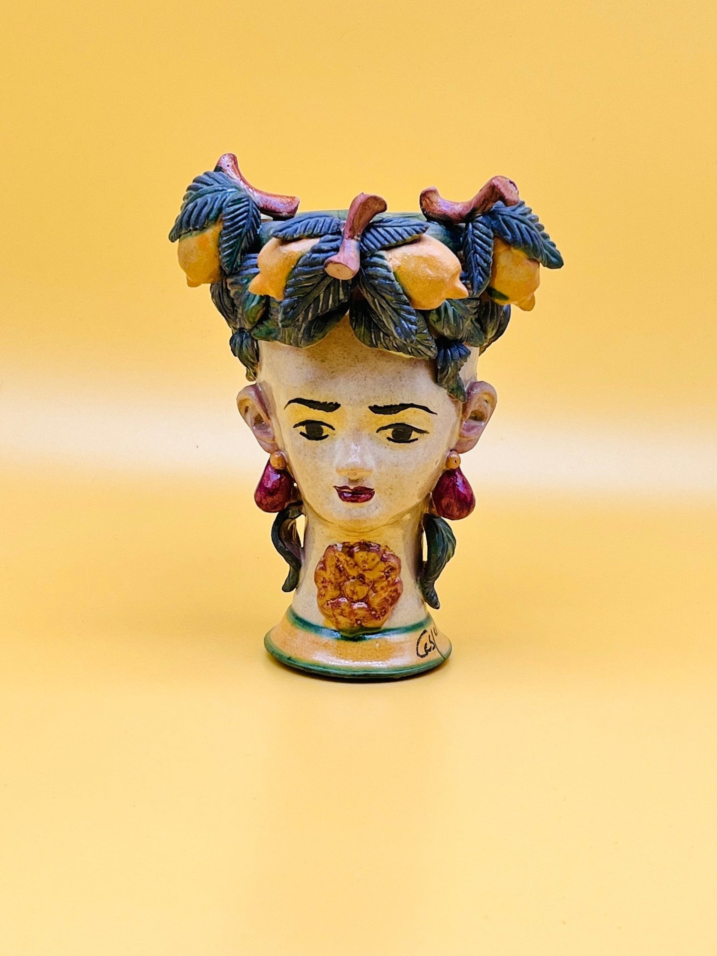 Cabeza de mujer decorada con limones y hojas 23cm Sicilia - moruecoceramicas
