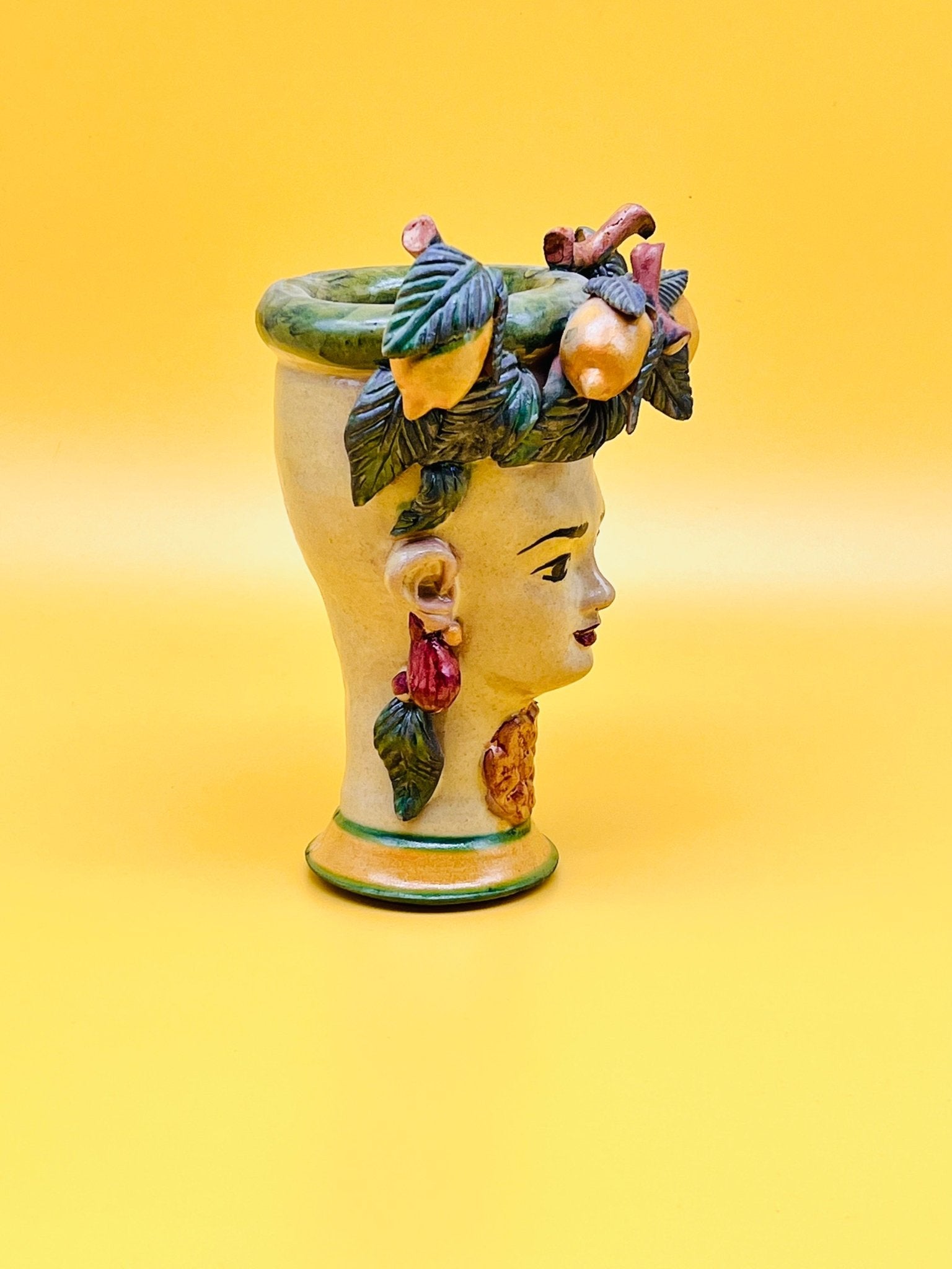 Cabeza de mujer decorada con limones y hojas 23cm Sicilia - moruecoceramicas