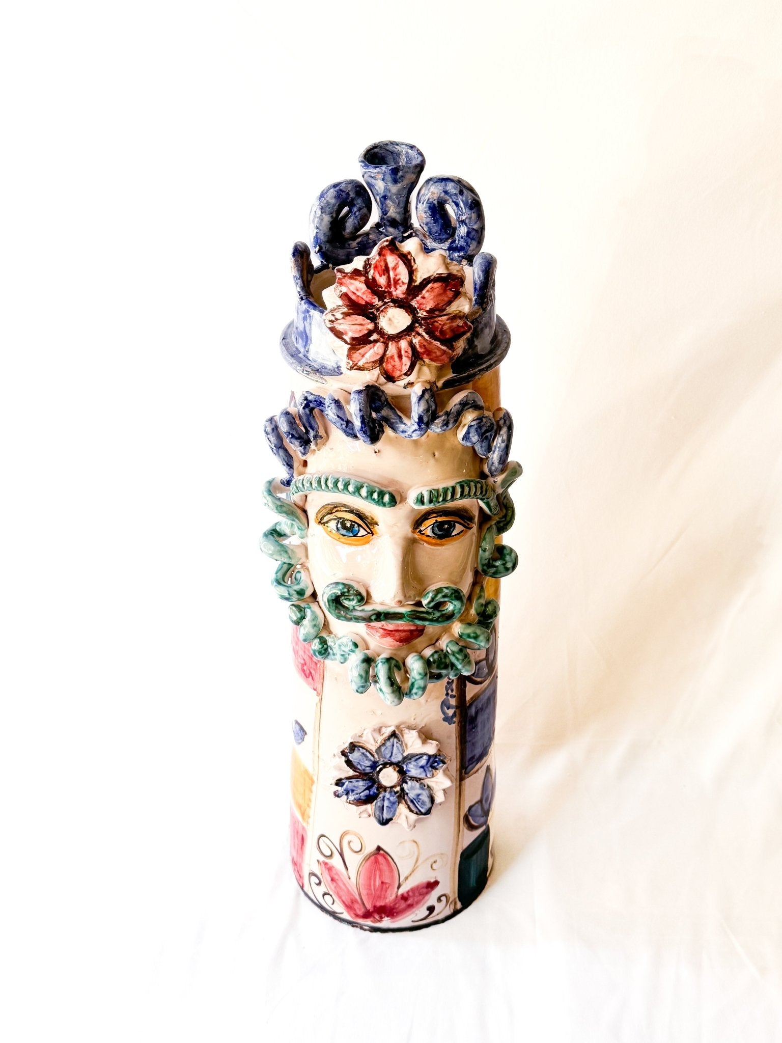 Cabeza de Rey decorada con flores (55cm) - moruecoceramicas