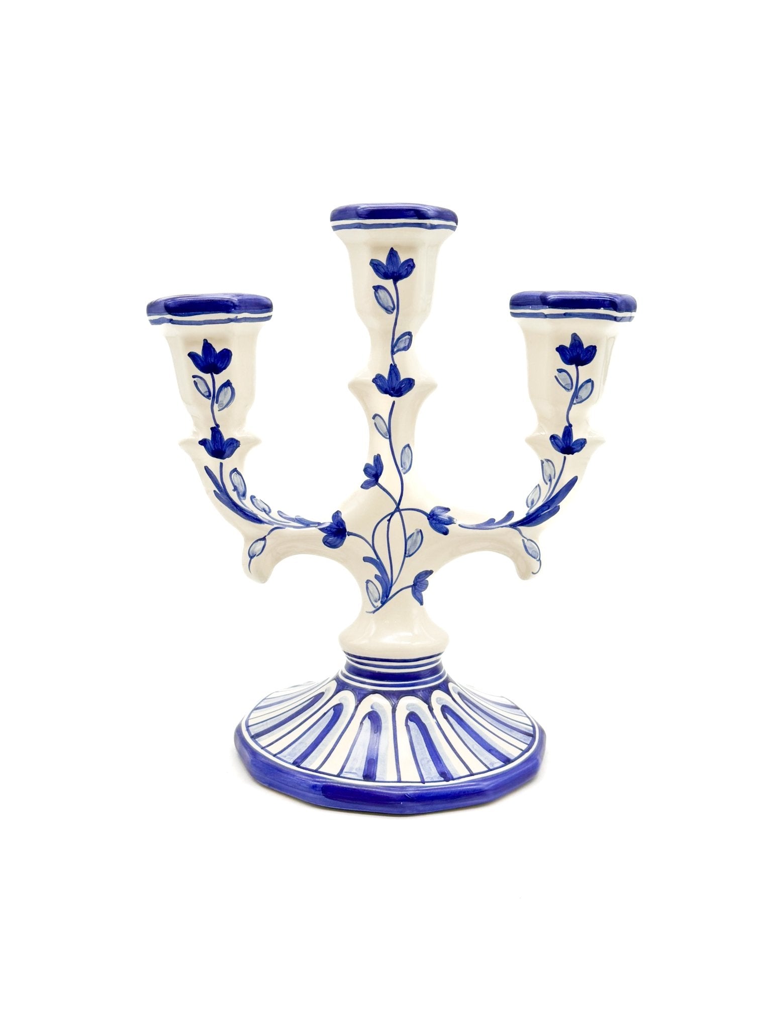 Candelabro 3 brazos Flowers - Azul - moruecoceramicas