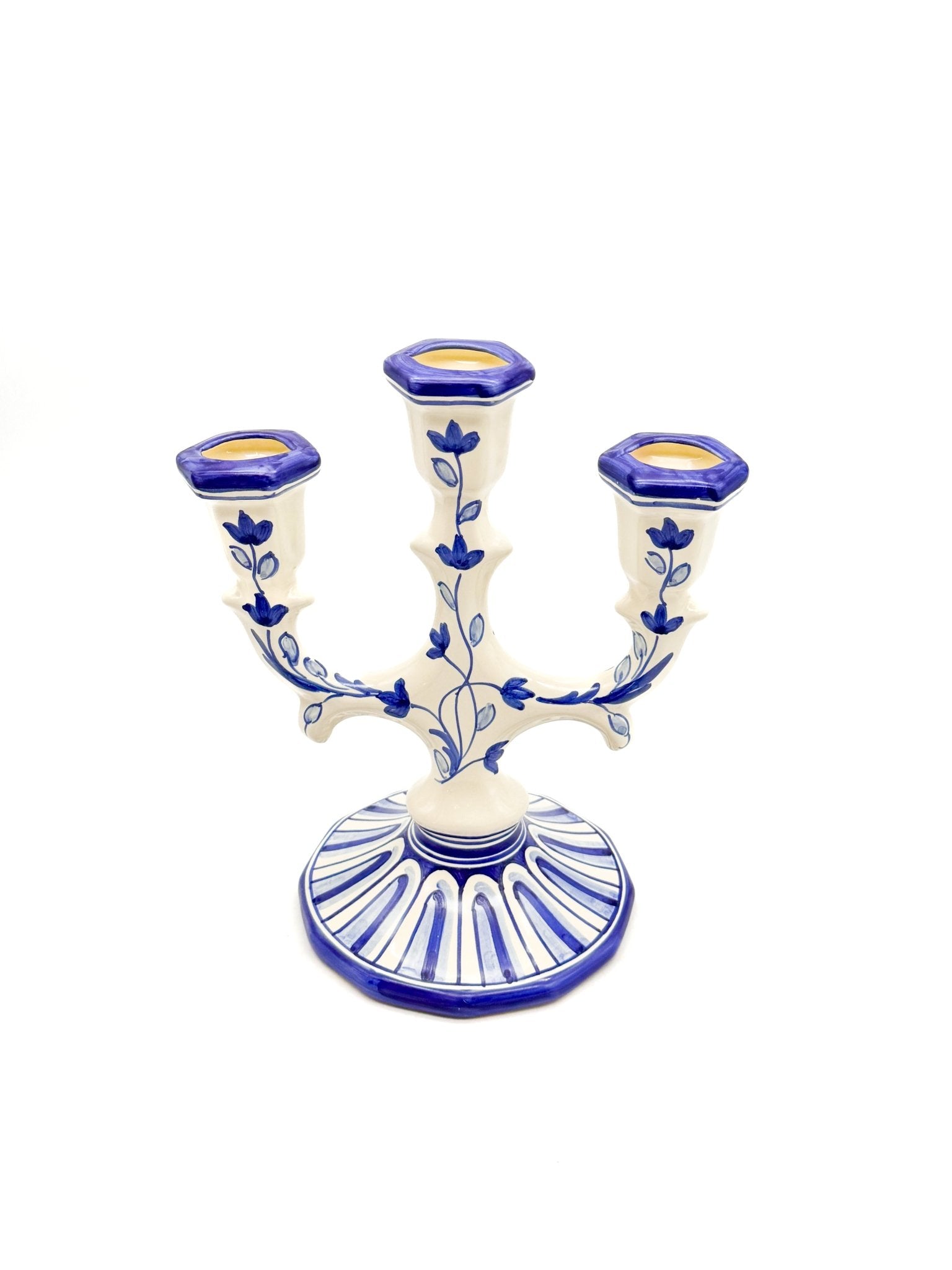 Candelabro 3 brazos Flowers - Azul - moruecoceramicas
