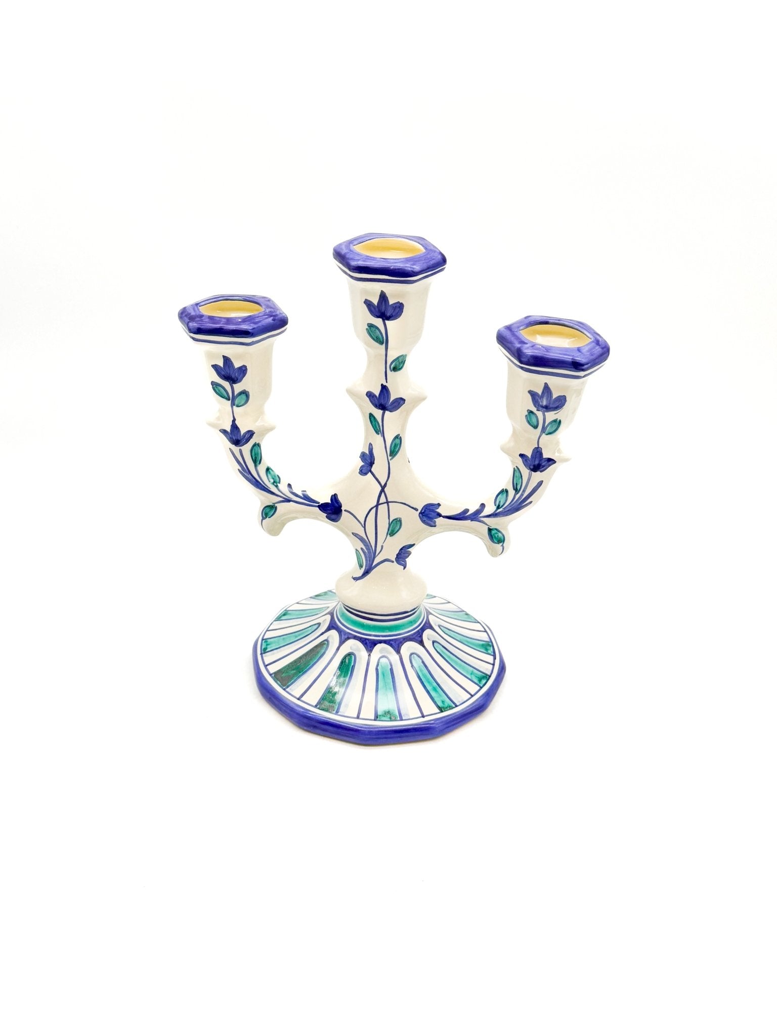 Candelabro 3 brazos Flowers - Verde-Azul - moruecoceramicas