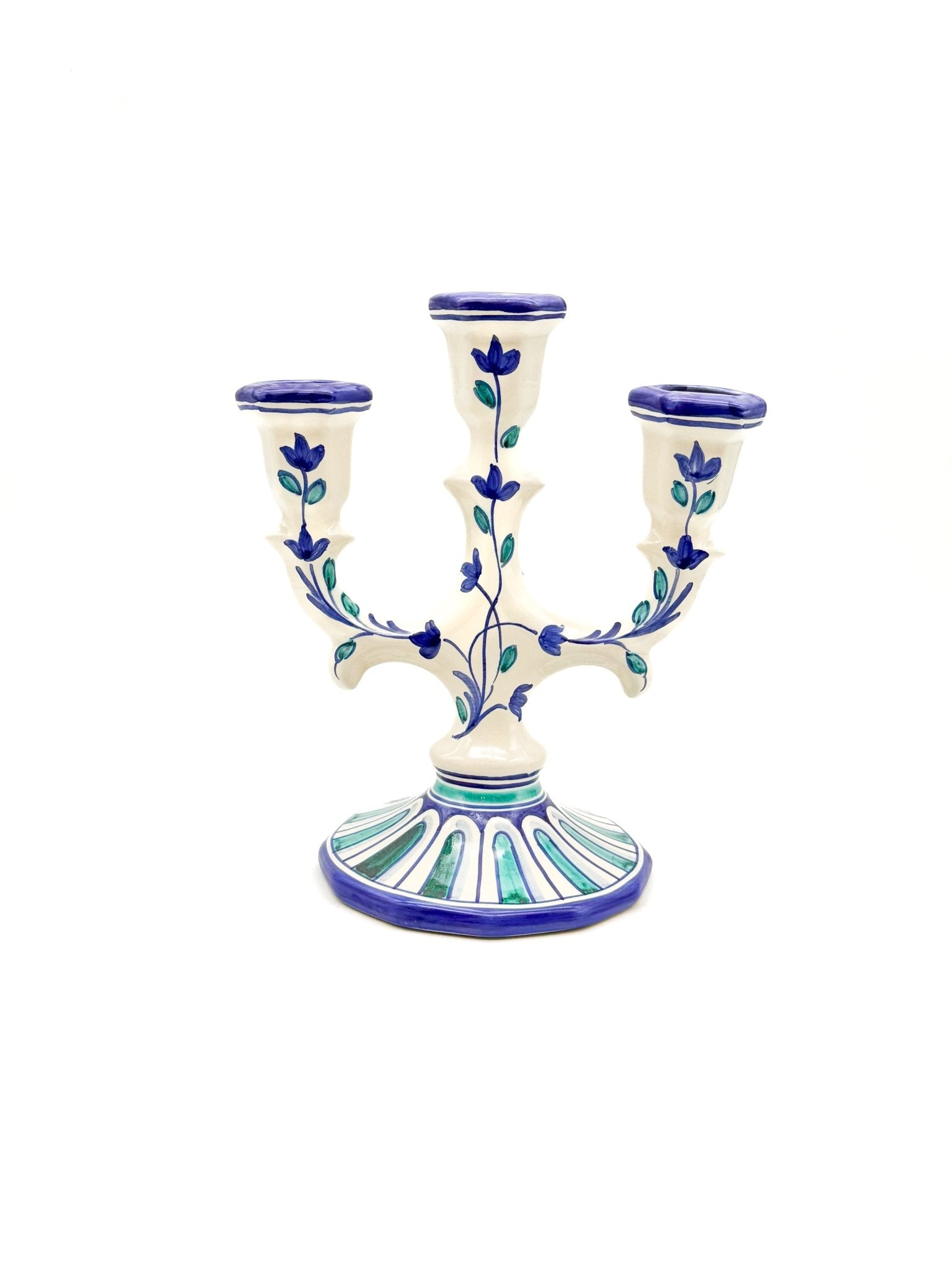 Candelabro 3 brazos Flowers - Verde-Azul - moruecoceramicas