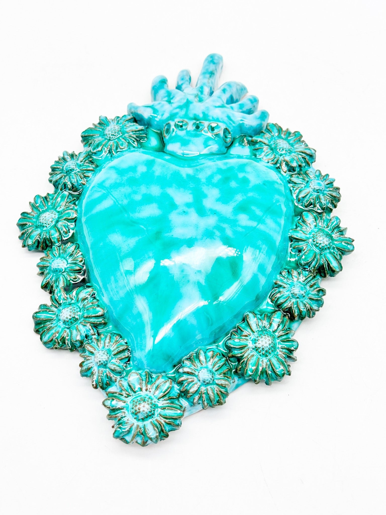 Corazón Ex-voto de cerámica Turquesa - moruecoceramicas