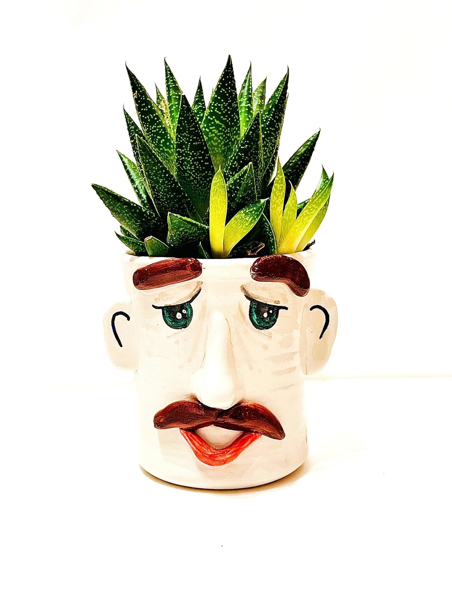 Crazy Face Pot - Moustache Boy - moruecoceramicas