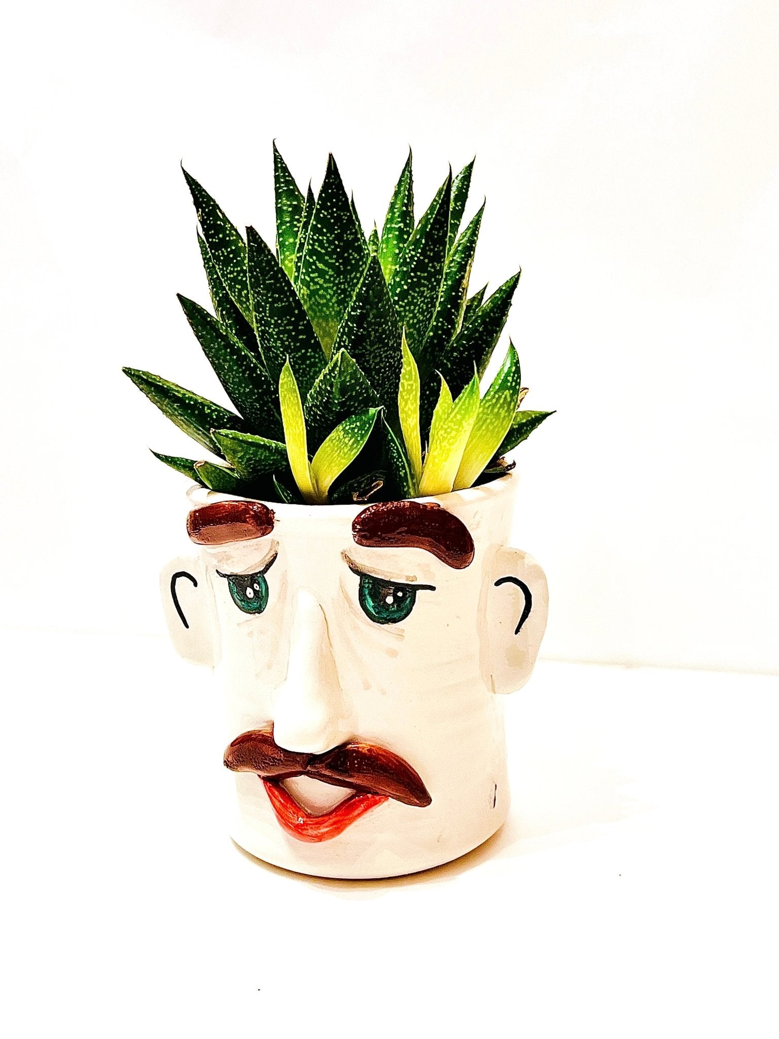 Crazy Face Pot - Moustache Boy - moruecoceramicas