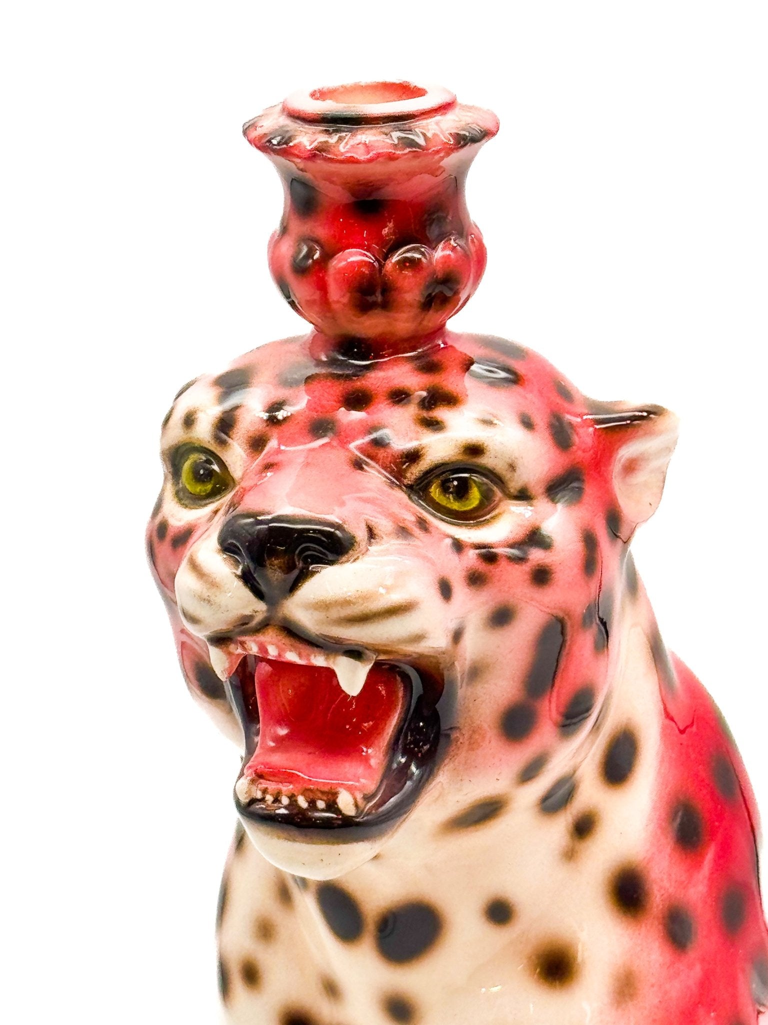 Leopardo rosa portavelas - moruecoceramicas
