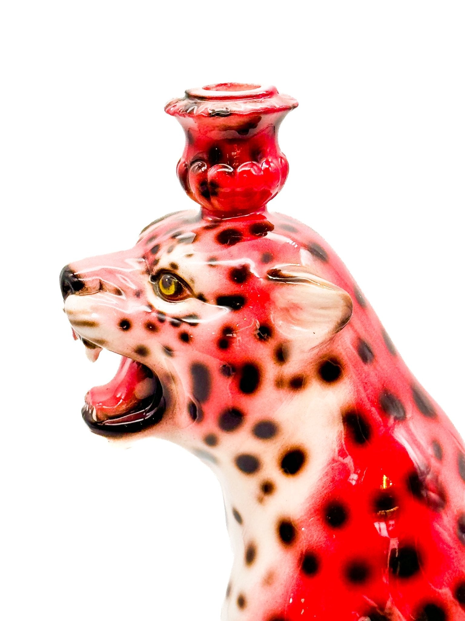 Leopardo rosa portavelas - moruecoceramicas