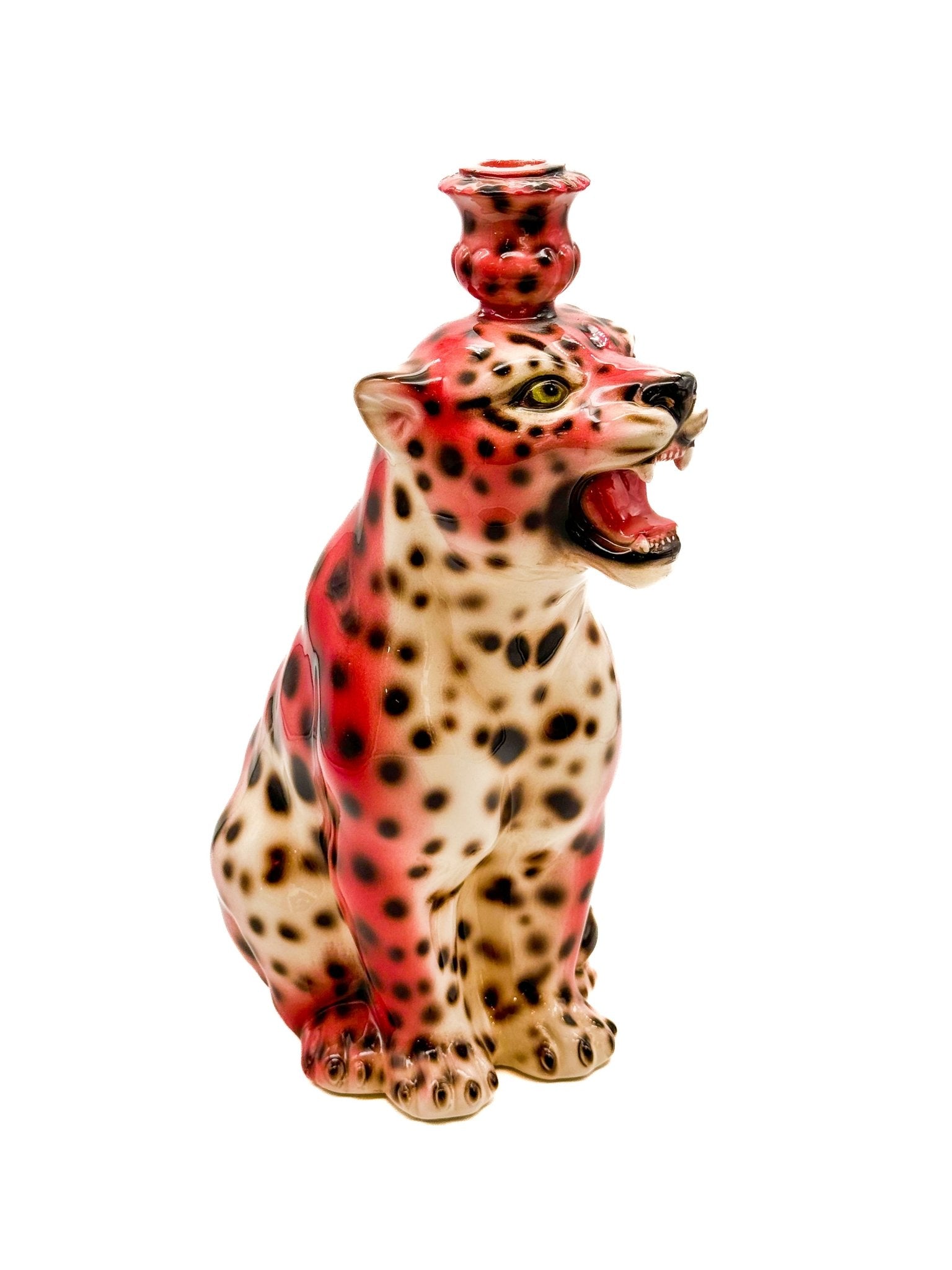 Leopardo rosa portavelas - moruecoceramicas