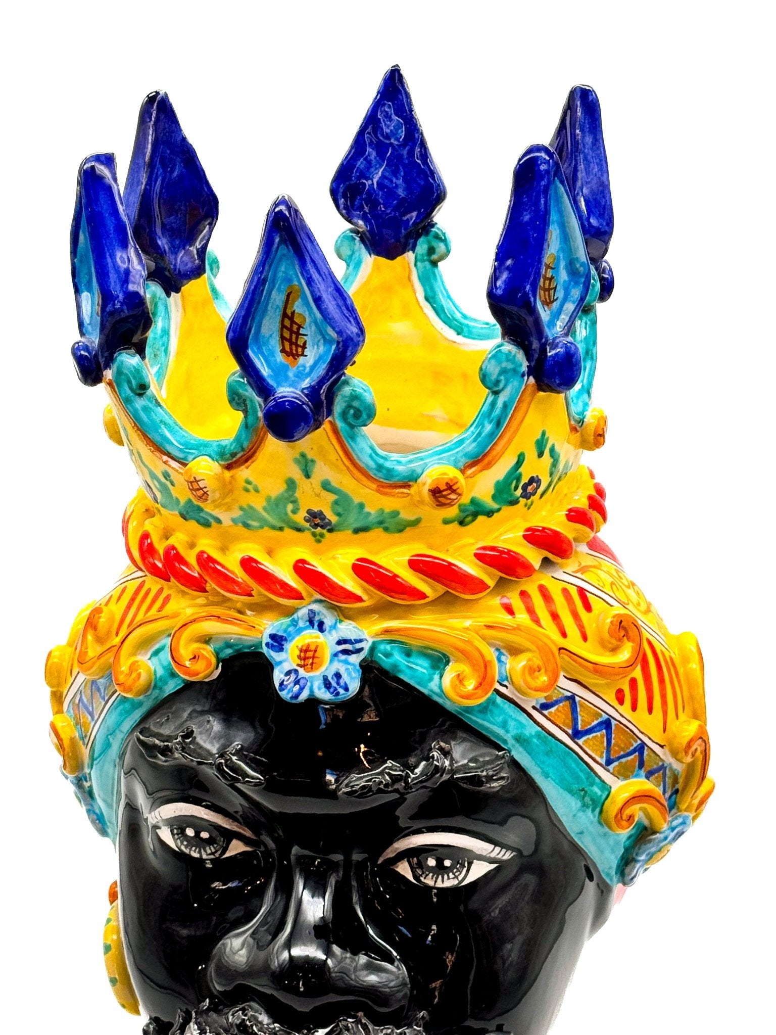 Pareja de cabezas de Reyes con corona azul - moruecoceramicas