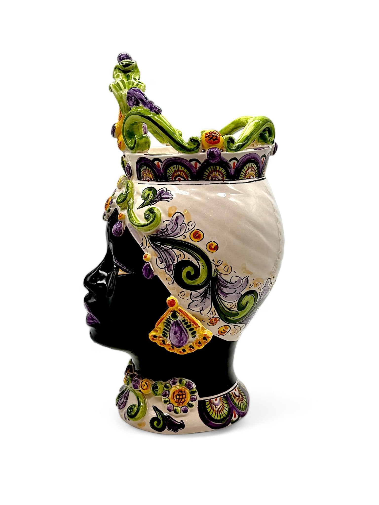 Pareja de cabezas de Reyes con corona violeta y verde - moruecoceramicas