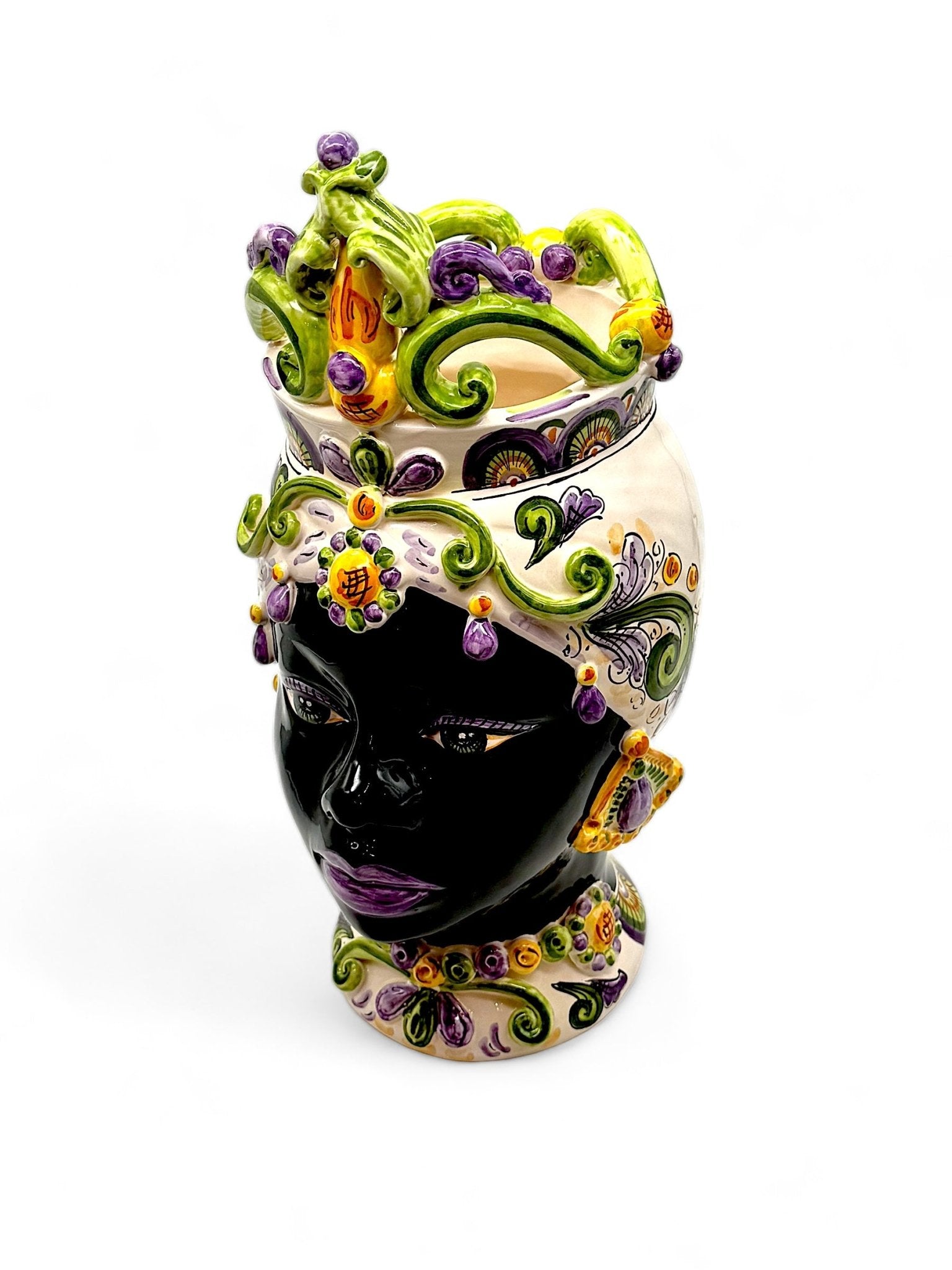 Pareja de cabezas de Reyes con corona violeta y verde - moruecoceramicas
